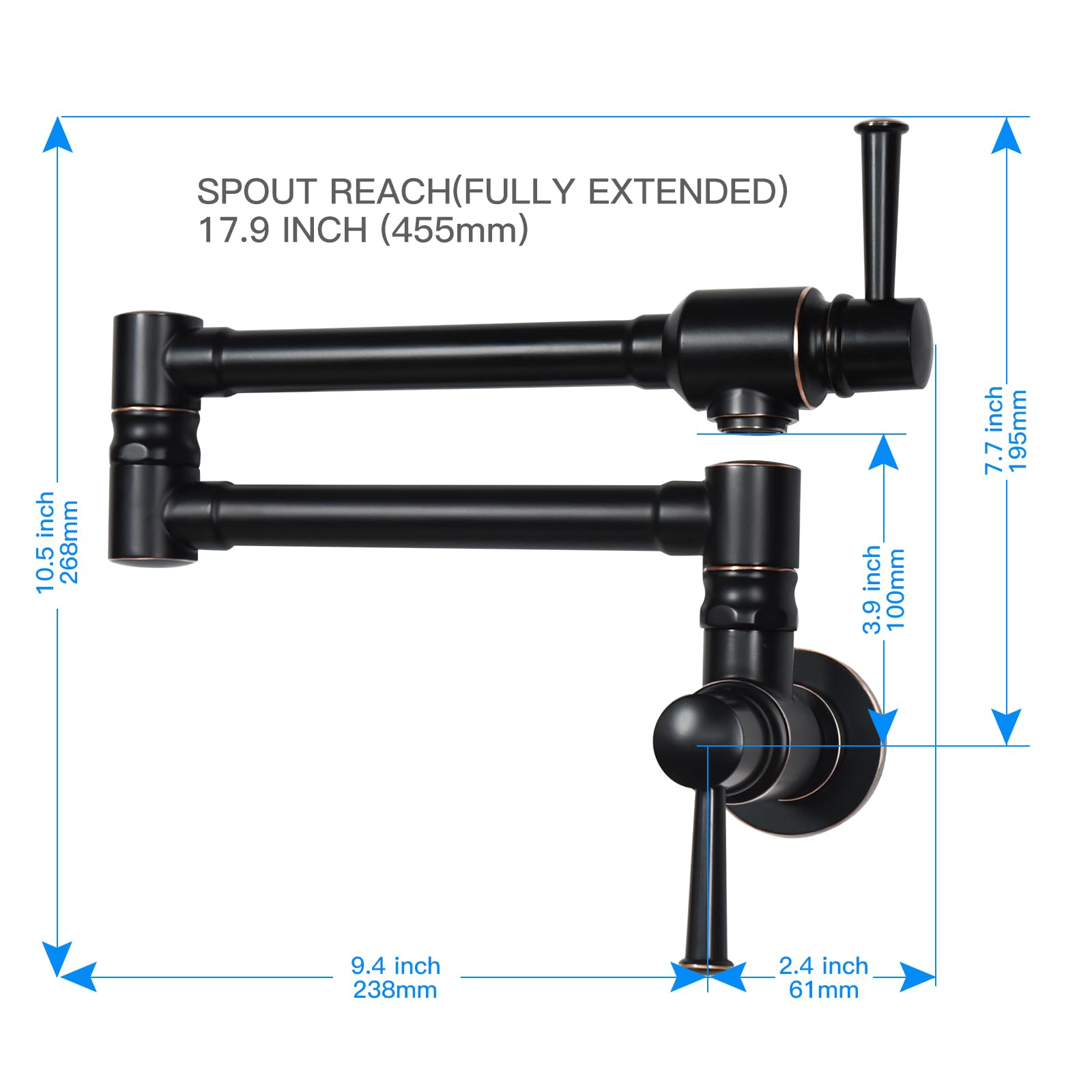 Jzbrain Pot Filler Faucet Stainless Steel Commercial Kitchen Faucet Wall Mount Oil Rubbed Bronze Folding Stretchable Double Joint 2 Handles Kitchen Sink Faucet (Orb)