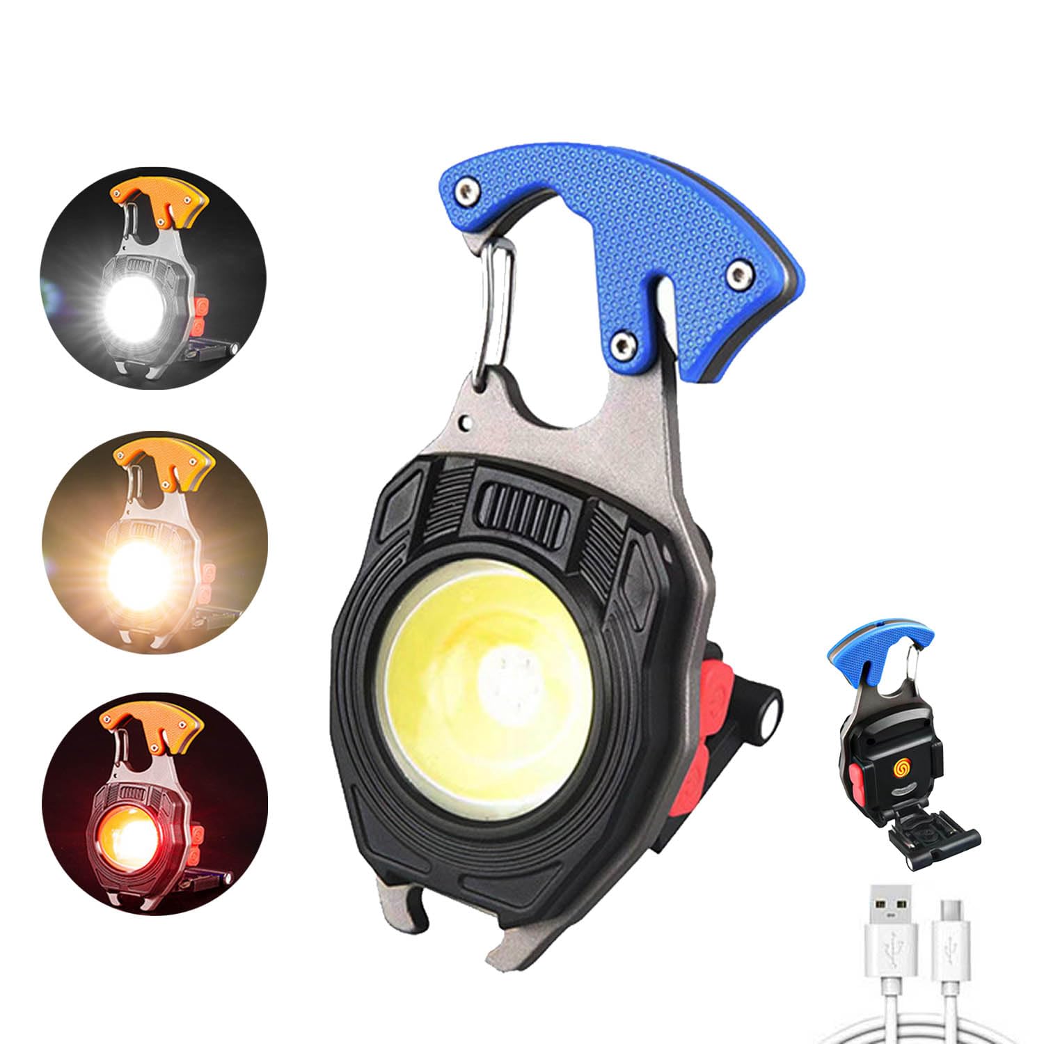 Helinyan Keychain Cob Flashlight, Multifunction Led Pocket Light, Rechargeable Emergency Light 800 Lumens, Magnetic Base Screwdriver Bottle Opener Water Resistant For Fishing Camping Hiking