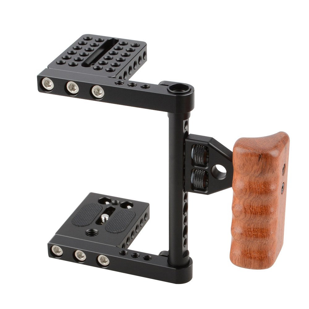 Camvate Dslr Video Camera Cage Stabilizer Rig With Wooden Handle Compatible For Camera Accessories - 1392