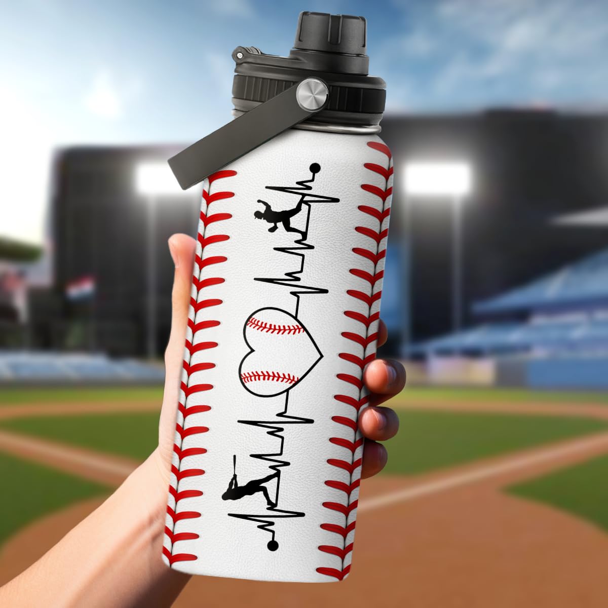 Sandjest Baseball Water Bottle 32Oz Stainless Steel Insulated Bottle For Men, Women