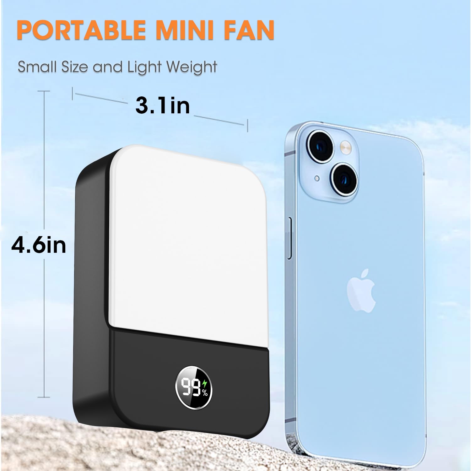 Andwing rechargeable portable neck fan, mini design with waist clip, adjustable 3-speed settings for cooling