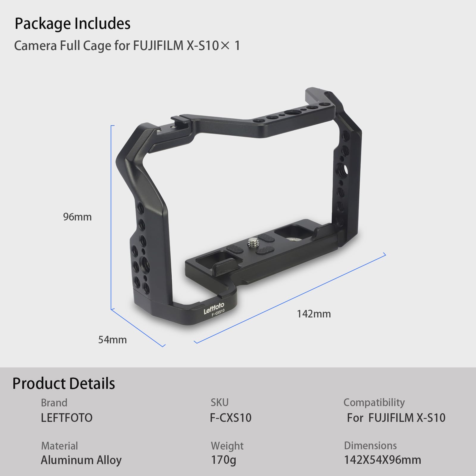 Leftfoto Camera Full Cage For Fujifilm X-S10,Extension Mount Microphone Fill Light Bracket Filming Accessories,With Cold Shoe
