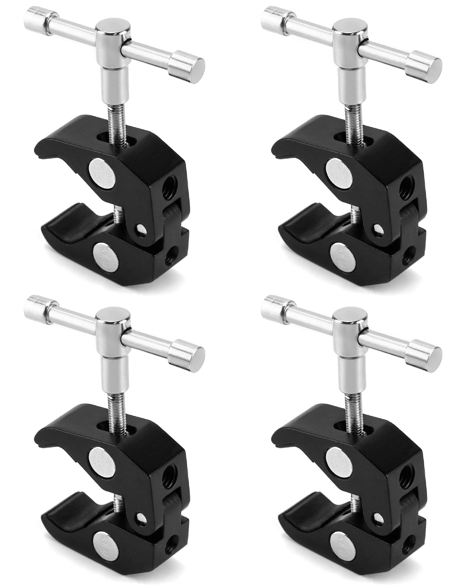 Qwork Super Clamp For Photography, 4 Pack, 1/4'' And 3/8'' Thread Clip For Camera Monitor, Light Stand, Rods, Led Lights