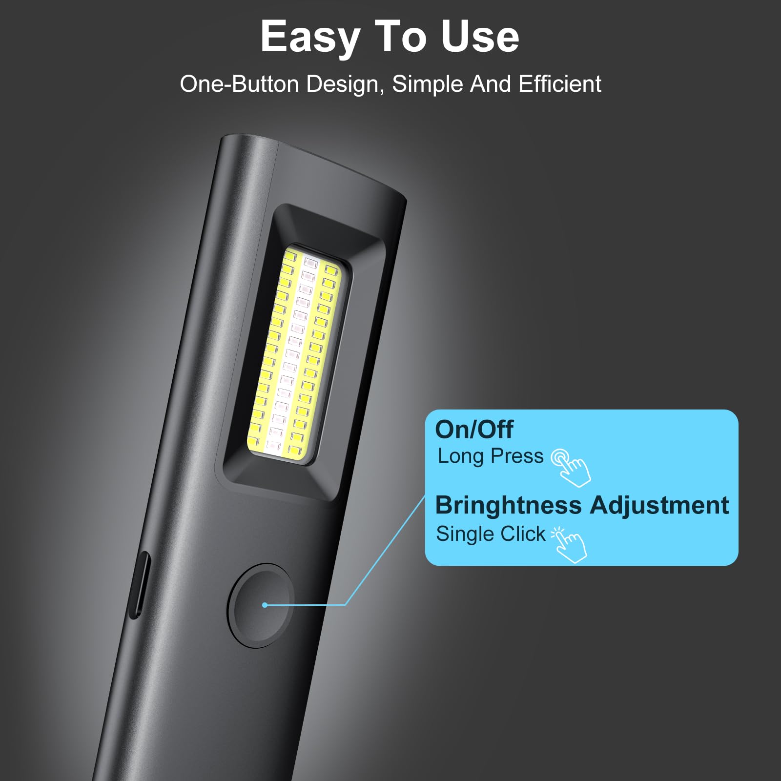 Acoszero Edc Flashlight Slim Pocket Magnetic Flashlight 1300 High Lumens Work Light With Warning Light Combo Edc Flat Light Rechargeable Lt-020 (Black)