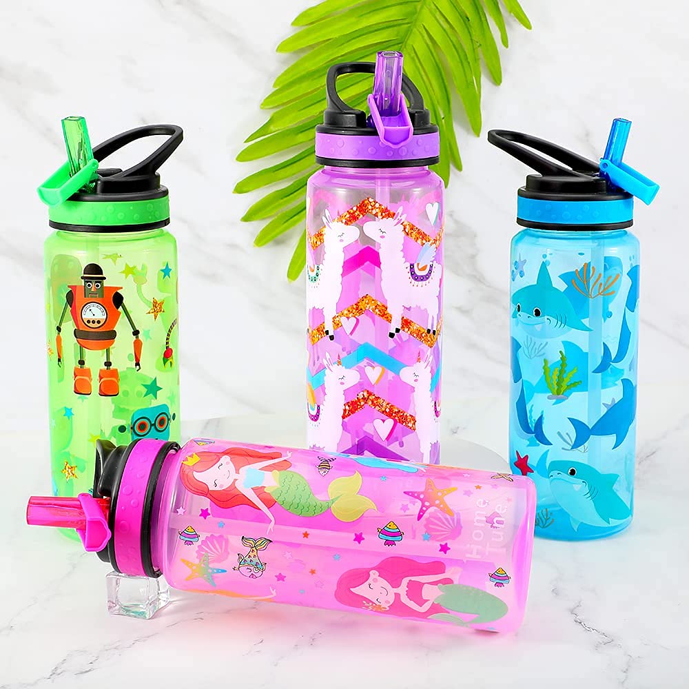 Home Tune 23Oz Kids Water Drinking Bottle 2 Pack -, Flip Straw Lid Cap, Lightweight, Carry
