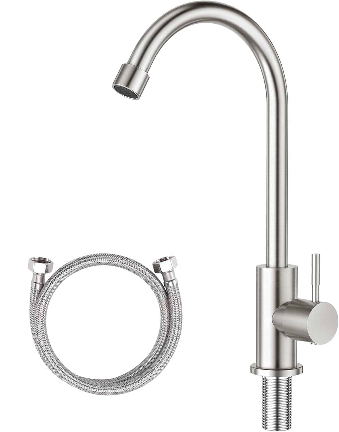 Kaihanmo Brushed Nickel Stainless Steel High Arc Single Handle Single Hole Cold Water Faucet For Kitchen, Garden, Bar, Outdoor, Boat, Camping