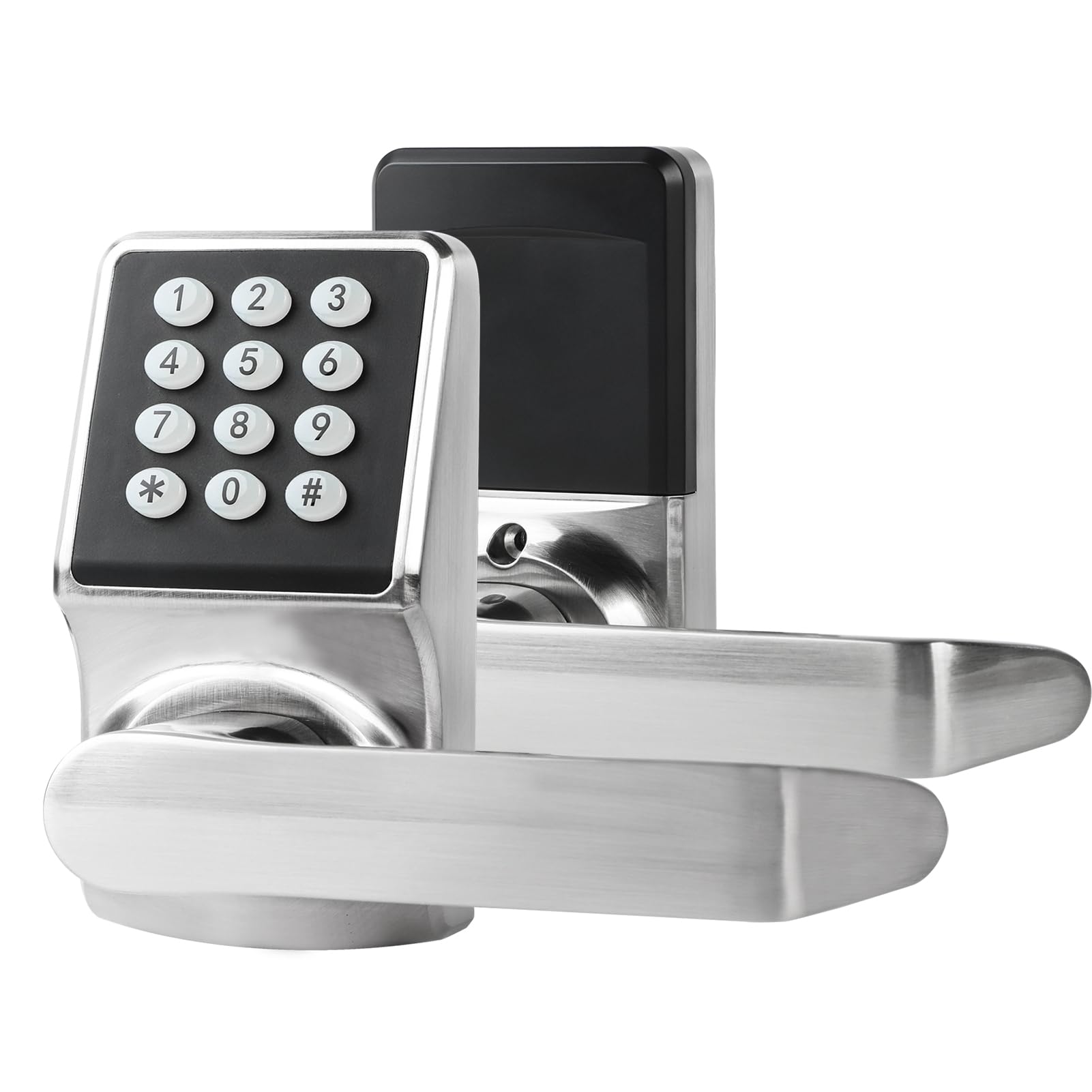 Zevaway Keyless Entry Door Lock With Handle, Keypad Lock, Ic Card & Key, Easy Installation, Satin Nickel