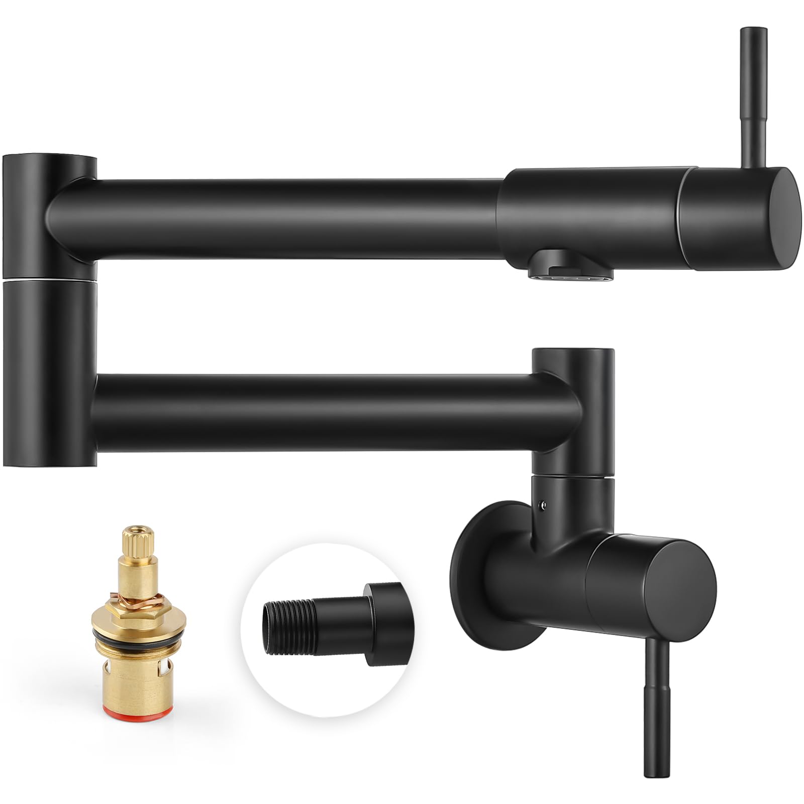 Heyalan Pot Filler 19 Inch Wall Mount Folding Stretchable Kitchen Restaurant Faucet Stainless Steel Pot Filler Double Joint Swing Arm Two Handles Commercial Npt,Straight Handle,Matte Black