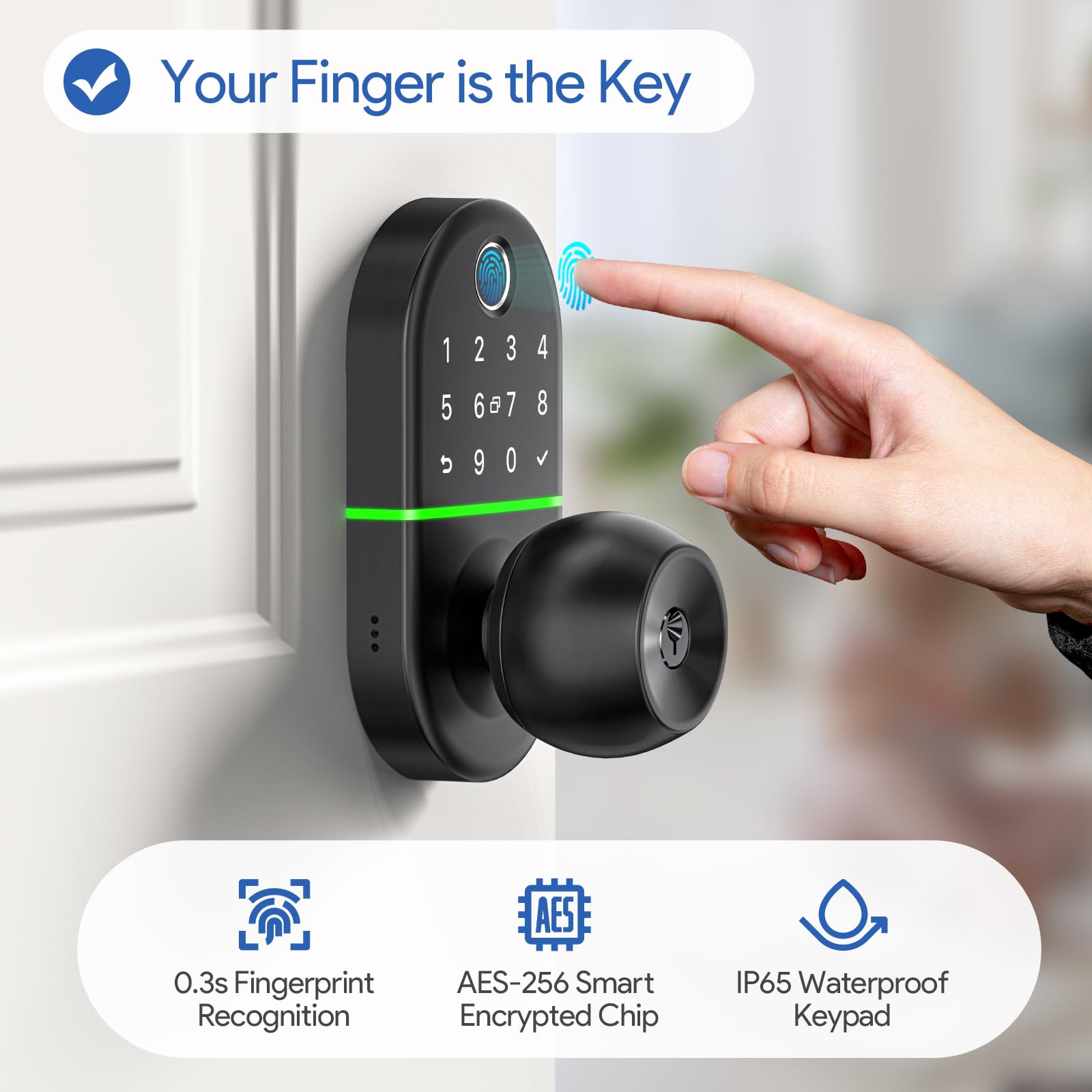 Nice Digi Keyless Entry Knob For Front Door: Keypad Digital Lock, Biometric Lock With Fingerprint, Easy Installation