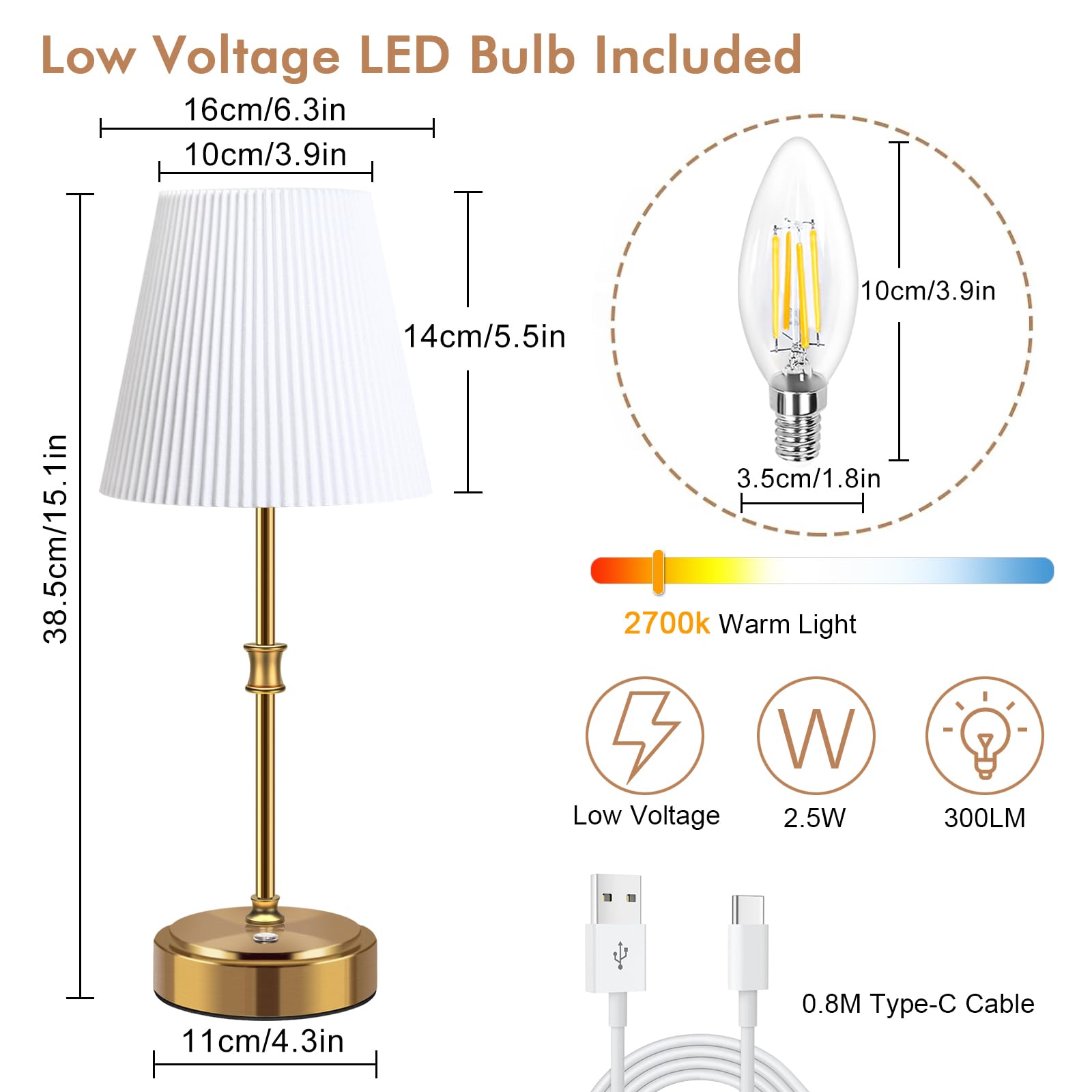 Hugchg Touch Control Cordless Table Lamp, 5000Mah Battery Powered,Bedside Night Lamp With Stepless Dimming, Portable Table Lamp For Bedroom,Restaurants,Offices,Cafe,Gold,2 Pack
