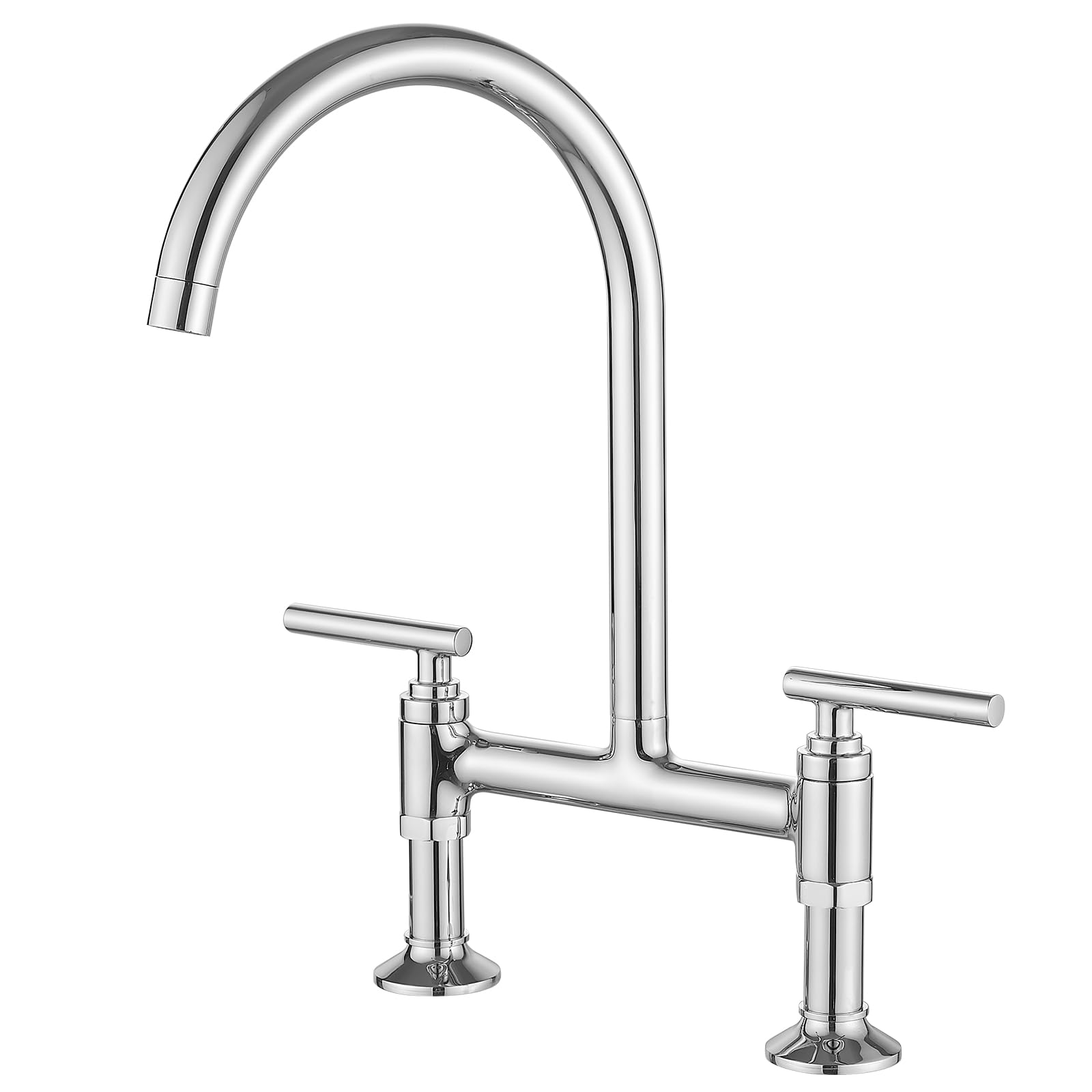 Bwe Chrome Bridge Kitchen Faucet,Two Handle Brass Faucet For Kitchen Sink 2 Holes,8 Inch Centerset Kitchen Sink Faucet With 360° Swivel Spout,High Arc Vintage Tap Deck Mounted