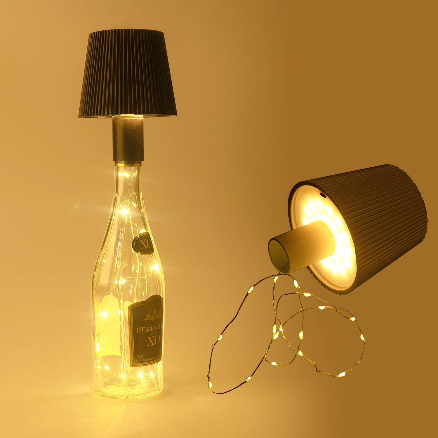 Oruno Wireless Bottle Lamp, Rgb Modes & 3 Color Stepless Dimming Bottle Lamp Shade, 5600Mah Rechargeable Touch Table Lamp With 80Cm Led Strip Lights, Desk Lamp For Bedrooms/Restaurants/Bars (Black)