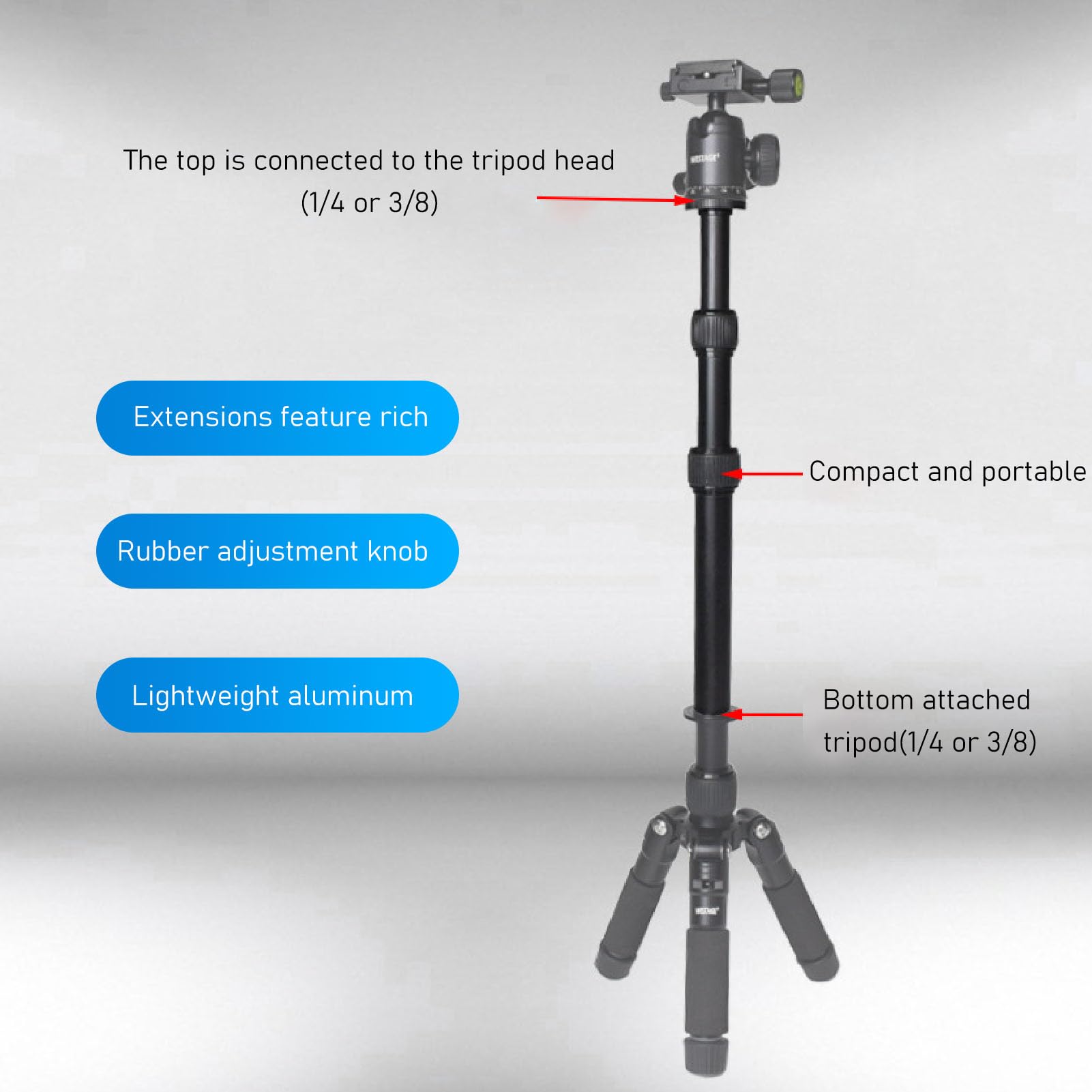 Cyrank Tripod Center Column Extension, 3 Section Camera Mount Extender Telescopic Rod Lightweight Aluminum Alloy Tripod Extension Arm For Camera