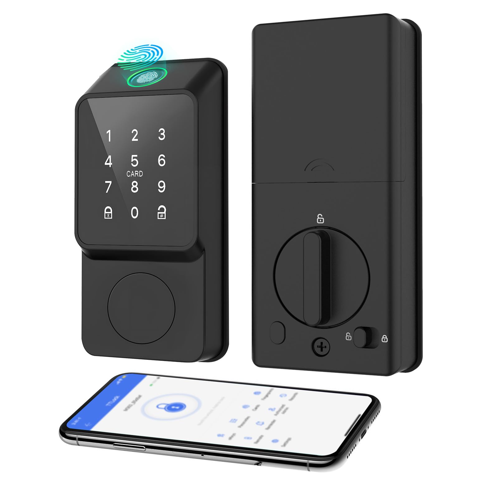 Mutak Smart Door Lock Keyless Entry With Ttlock App Fingerprint Touchscreen Keypad Ic Card Key Type-C Charging Unlocking 6 In 1 Electric Biometric Digital Deadbolt For Front Doors Home Apartment