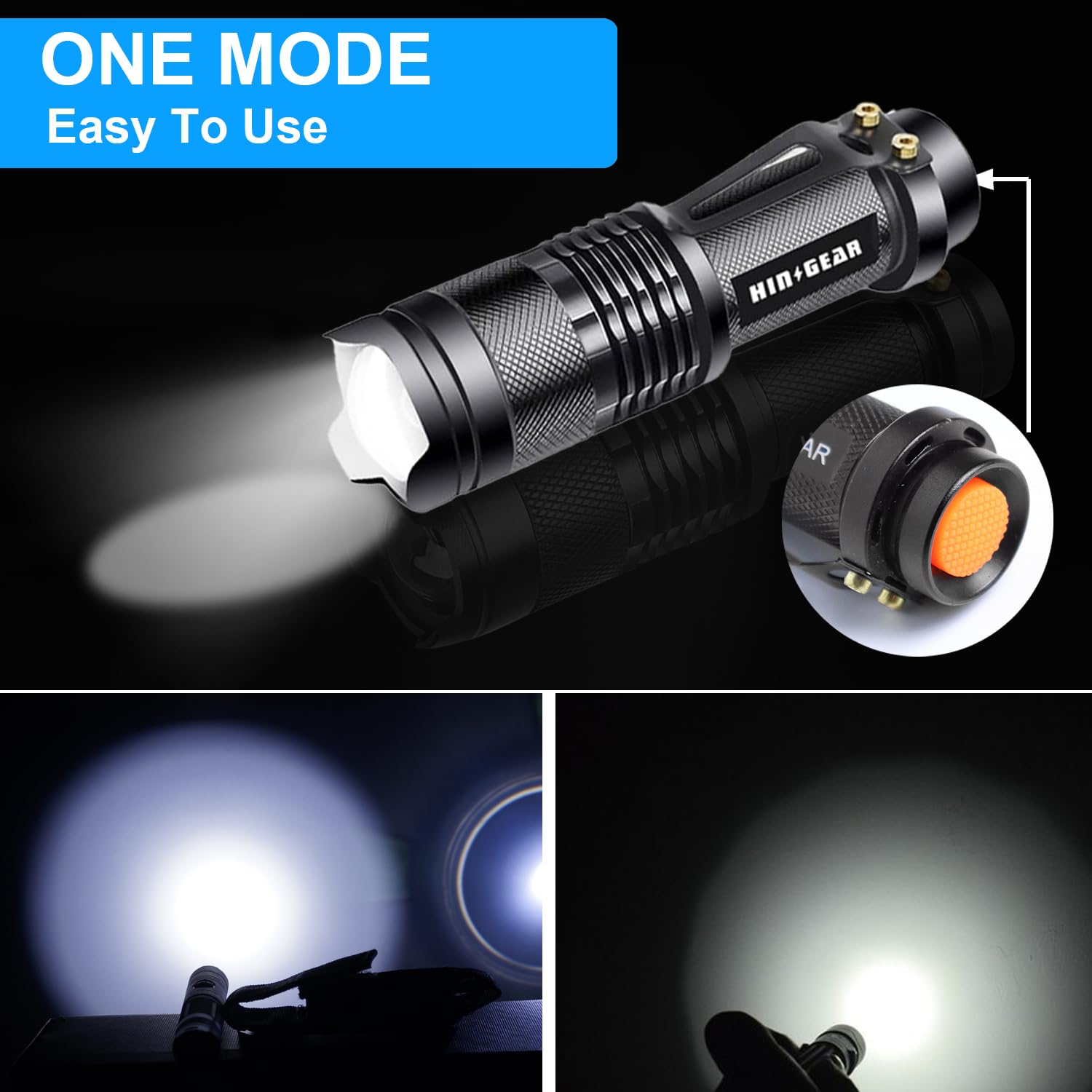 Hinsgear 4 Pack Small Mini Flashlight Led Single Mode Light 1 Mode Flashlight Aluminum Zoomable Focus Water Resistant Handheld Flash Light For Camping, Outdoor, Home Use,