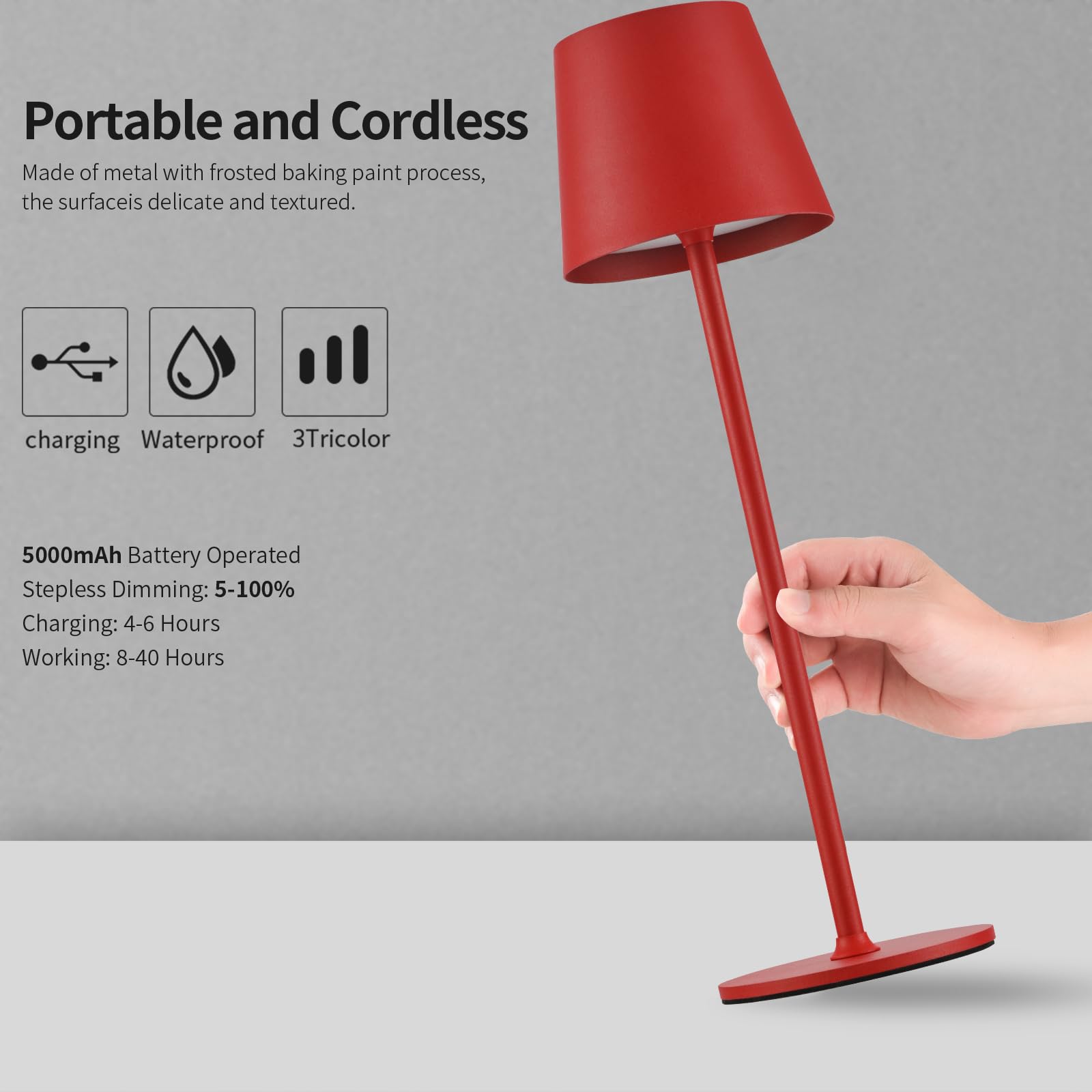 Bgfhome Cordless Table Lamp Led Desk Lamp,5000Mah Rechargeable Touch Night Light Wireless Minimalist Design For/Restaurant/Bedroom/Bars/Outdoor Party/Camping/Coffee Shop 2Pack