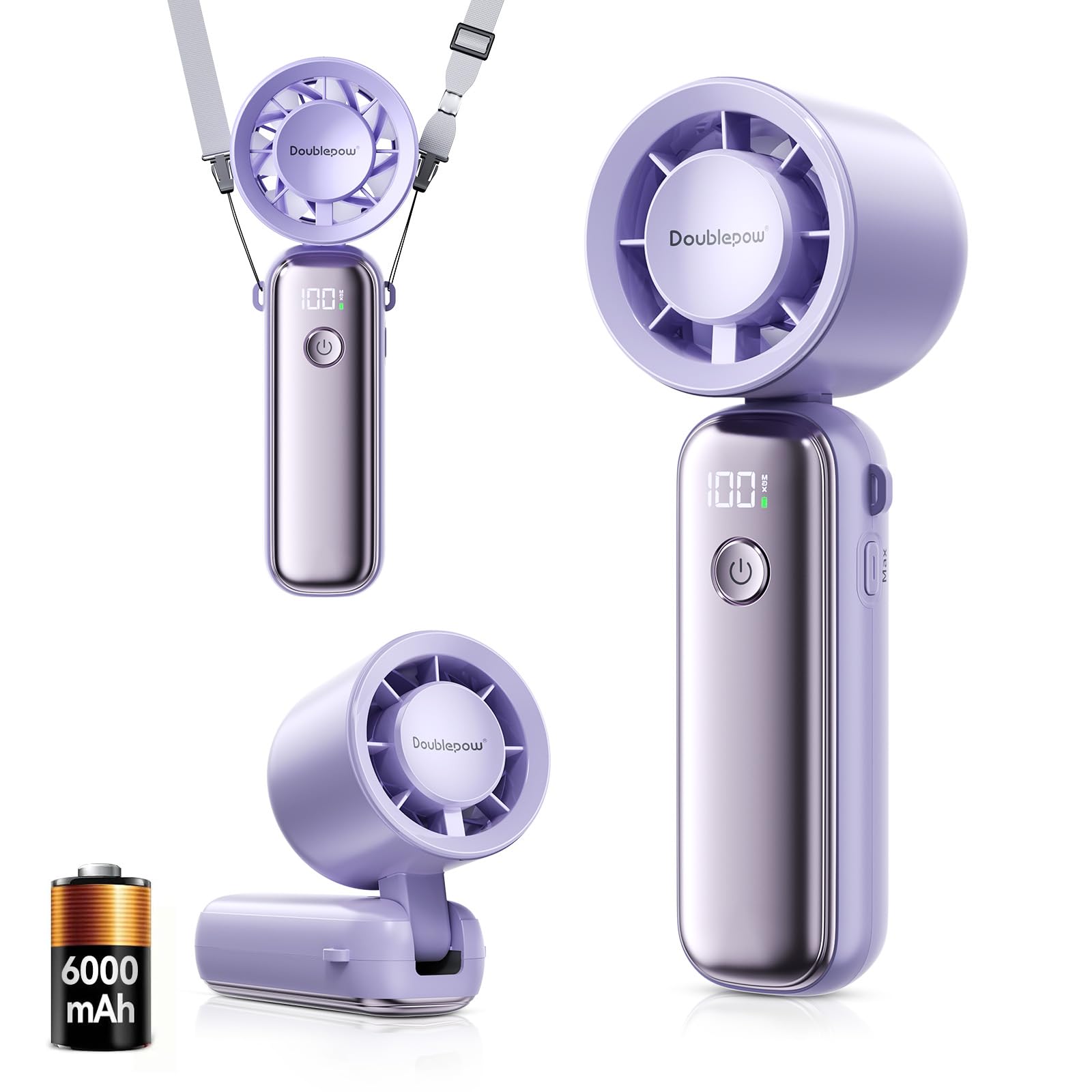 Portable Handheld Fan, 6000Mah Battery Personal Fans Portable Rechargeable, 5 Wind Speeds - Koospark