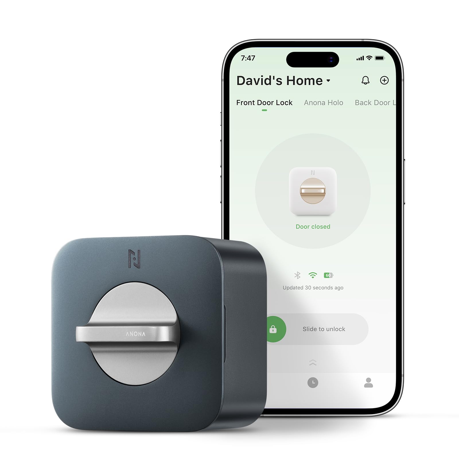 Anona Holo Wi-Fi Smart Lock, Keyless Entry Door Lock With App Remote Control, Auto-Lock & Anomaly Detection, Non-Destructive Installation, Supports Alexa, Apple Home, Matter
