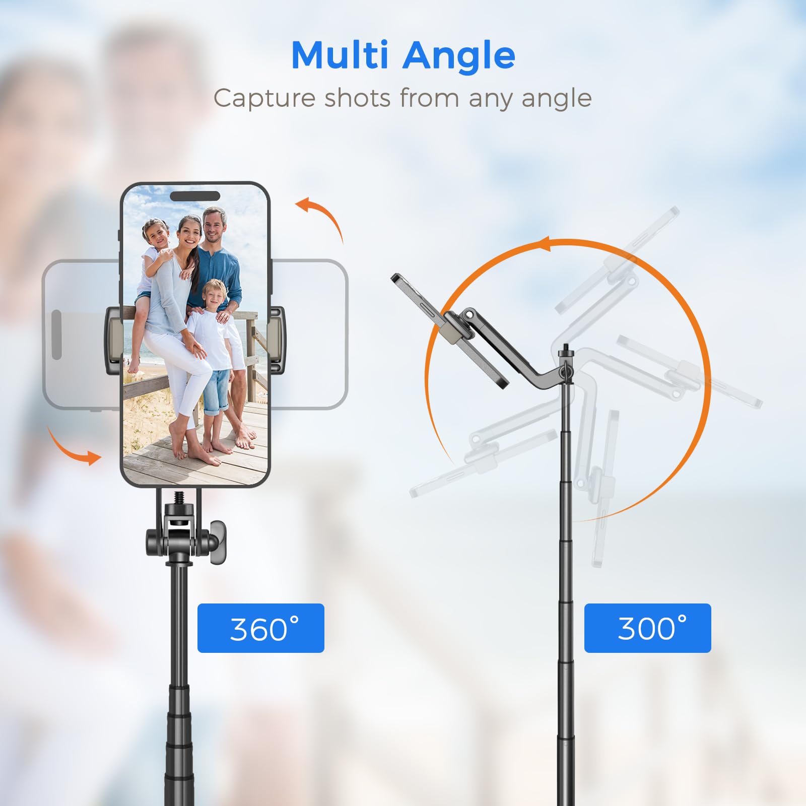Liphisy Selfie Stick Travel Tripod For Cell Phone With Remote Control And Phone Holder, Extendable Selfie Stick For Iphone, Iphone Tripod For Video Recording, 50 Inch, Black