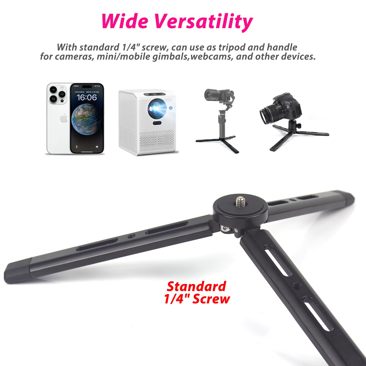 Akeipho Adjustable Aluminum Mini Tripod, Desktop Tabletop Tripod Stand For Dslr Cameras, Zhiyun Weebill/Smooth/Crane, Dji Ronin S/Sc/Rsc/Rs,Osmo Mobile,Stabilizer Handle (Standard)
