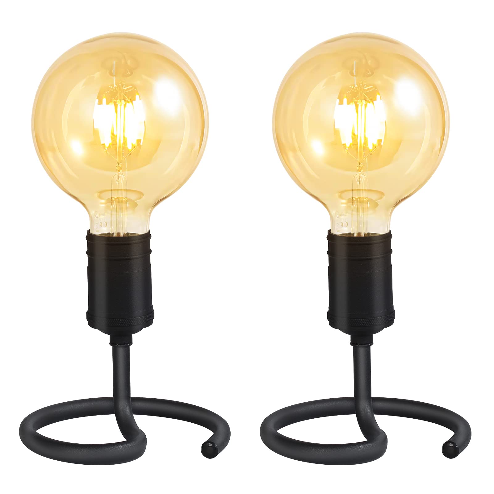 Bricosmocon Small Table Lamps For Bedroom Set Of 2, E26 Edison Desk Industrial Lamp Base Holder With Plug, Modern Black Metal Lamp, Cute Night Table Lamp For Nightstand, Bedside, Office, Living Room(No Bulbs)