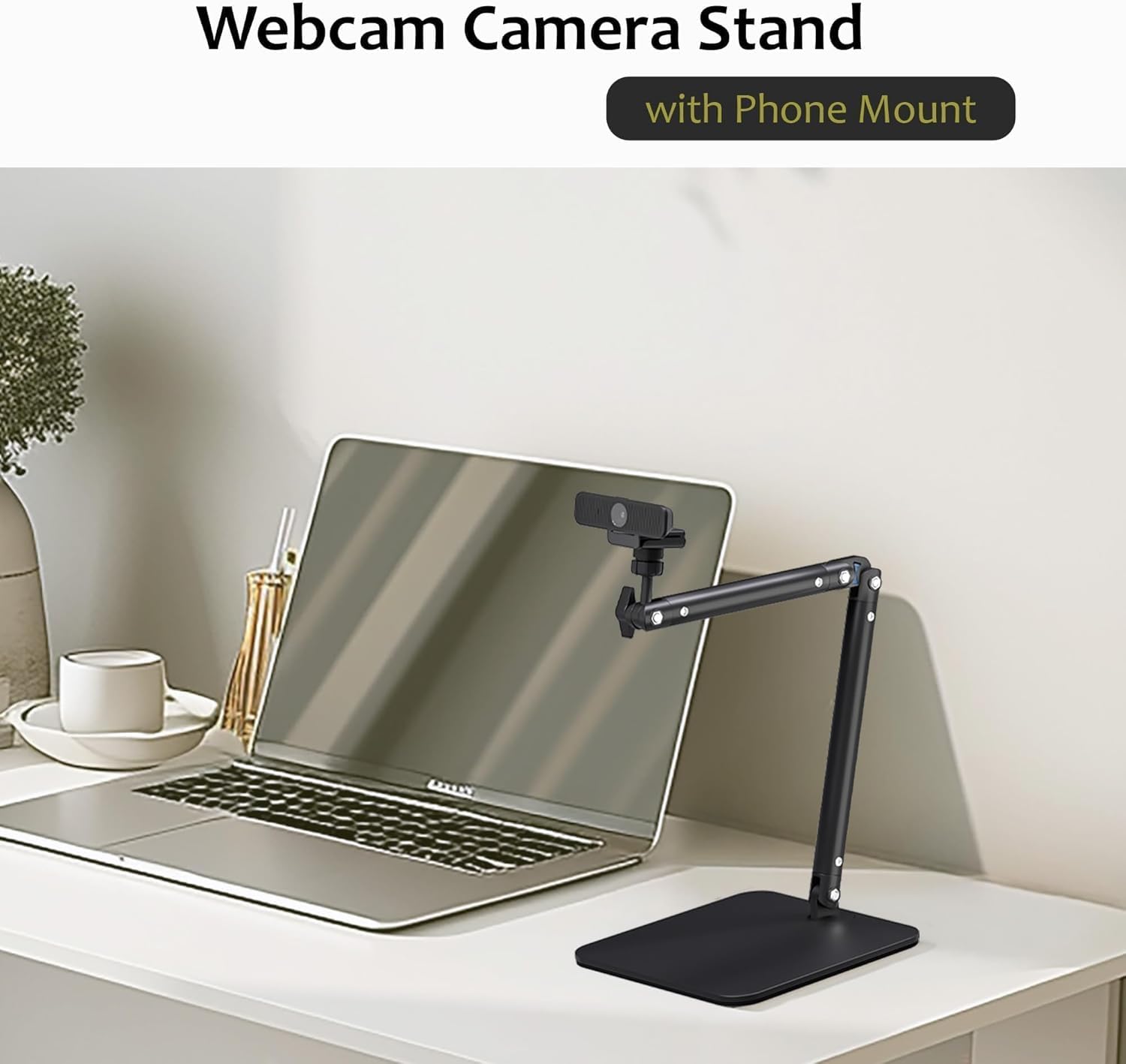 Advenza Webcam Camera Stand, Phone Mount, Sturdy Desk Mount For Webcam C922 C930E C920S C920 C615 C960 C920X Brio 4K, Phone Mount, Right Light With 1/4" Thread