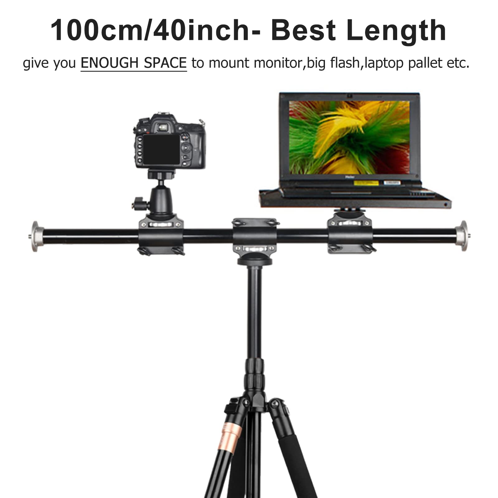 Soonpho Horizontal Tripod Arm 40Inches/100Cm,3/8 Screw Support Tripod Extension Bar For Camera,Professional Photography Studio,Outdoor Macro Overhead Photography