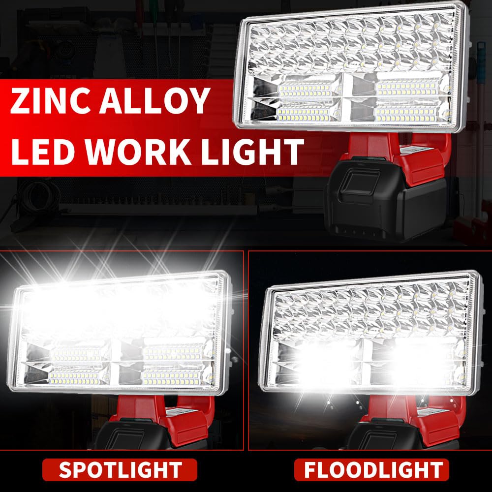 Dteztech 40W Cordless Flashlight For Milwaukee 18V Lithium-Ion Battery, 4200Lm Led Work Light With Usb Port, 9" Zinc Alloy Spotlight Use For Camping, Hiking, Job Site, Indoor Outdoor Tool…