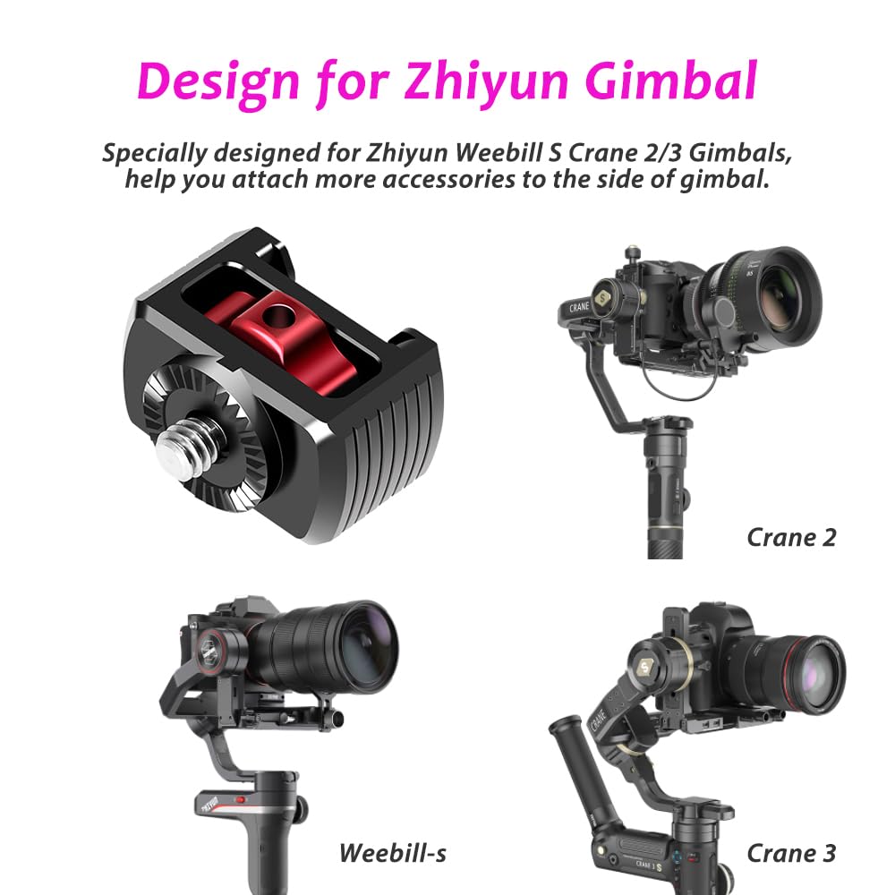 Akeipho Side Mounting Adapter For Zhiyun Weebill S Crane 2/3, Gimbal Extension Plate With Cold Shoe Mount 1/4" Screw Holes For Video Light, Microphone, Monitor