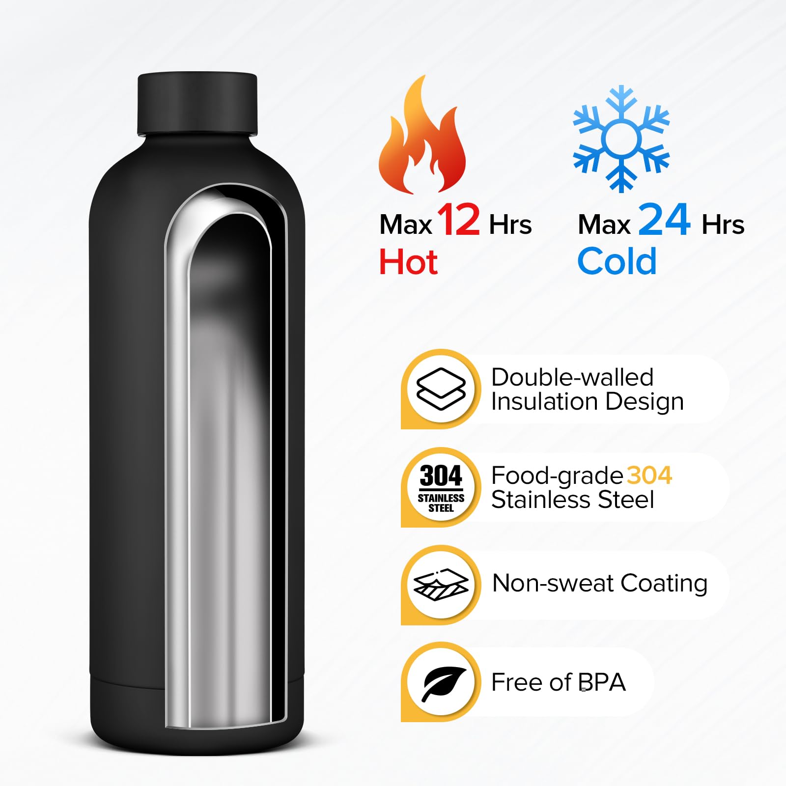 Insulated Water Bottle With Lid, 25 Oz Reusable Leak-Proof Metal Stainless Steel Water Bottles