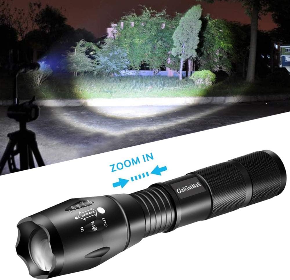 Gaigaimall Military Grade High Lumen Flashlight Tactical Led Torch Flash Light Zoomable With 5 Light Modes,2-Pack