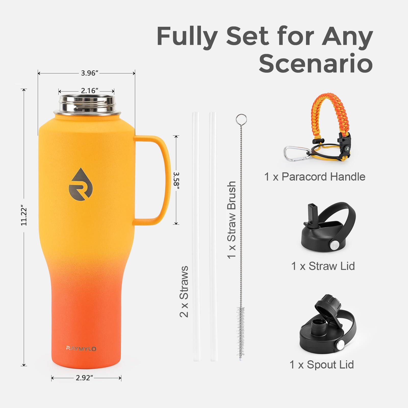 Insulated Water Bottle 40Oz (Cold For 48 Hrs), Stainless Steel Water Bottle With Handle & Straw Lid