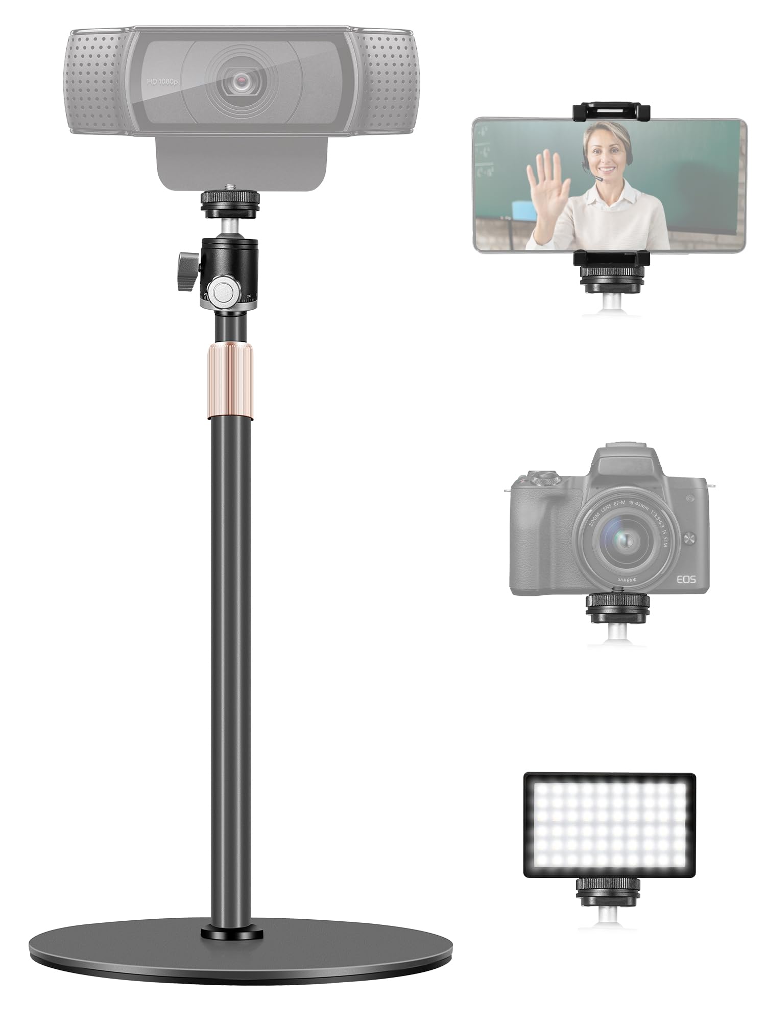 Borenbuir Webcam Stand For Desk, 23.8'' Height Adjustable,Webcam Tripod Mount Desktop For Logitech Brio 4K C922 C930E C920S C920 C960 C920X Phone And Other Devices With 1/4" Thread