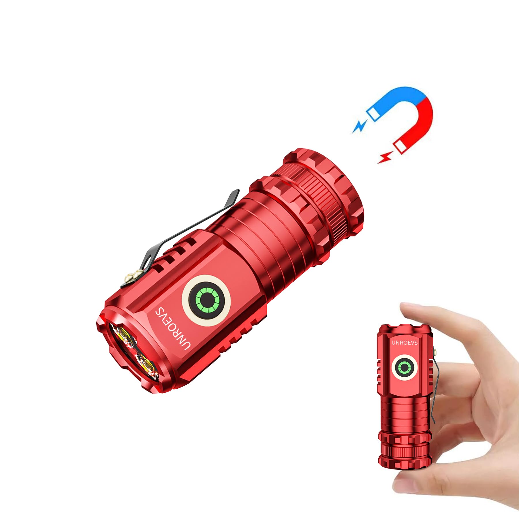 Unr0Evs Led Mini Flashlight With Magnet,Super Bright Small Pocket Flashlight,5 Modes Usb C Rechargeable, Ipx6 Magnetic Flashlight For Edc Camping Outdoor. (1, Red)