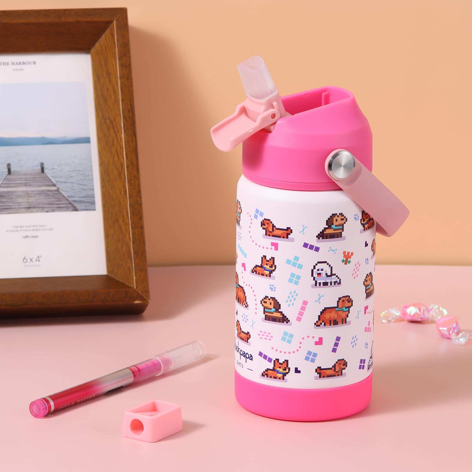 Rockpapa Kids Insulated Water Bottle With Straw,-, 18/8 Stainless Steel, Leak Proof, 14Oz M