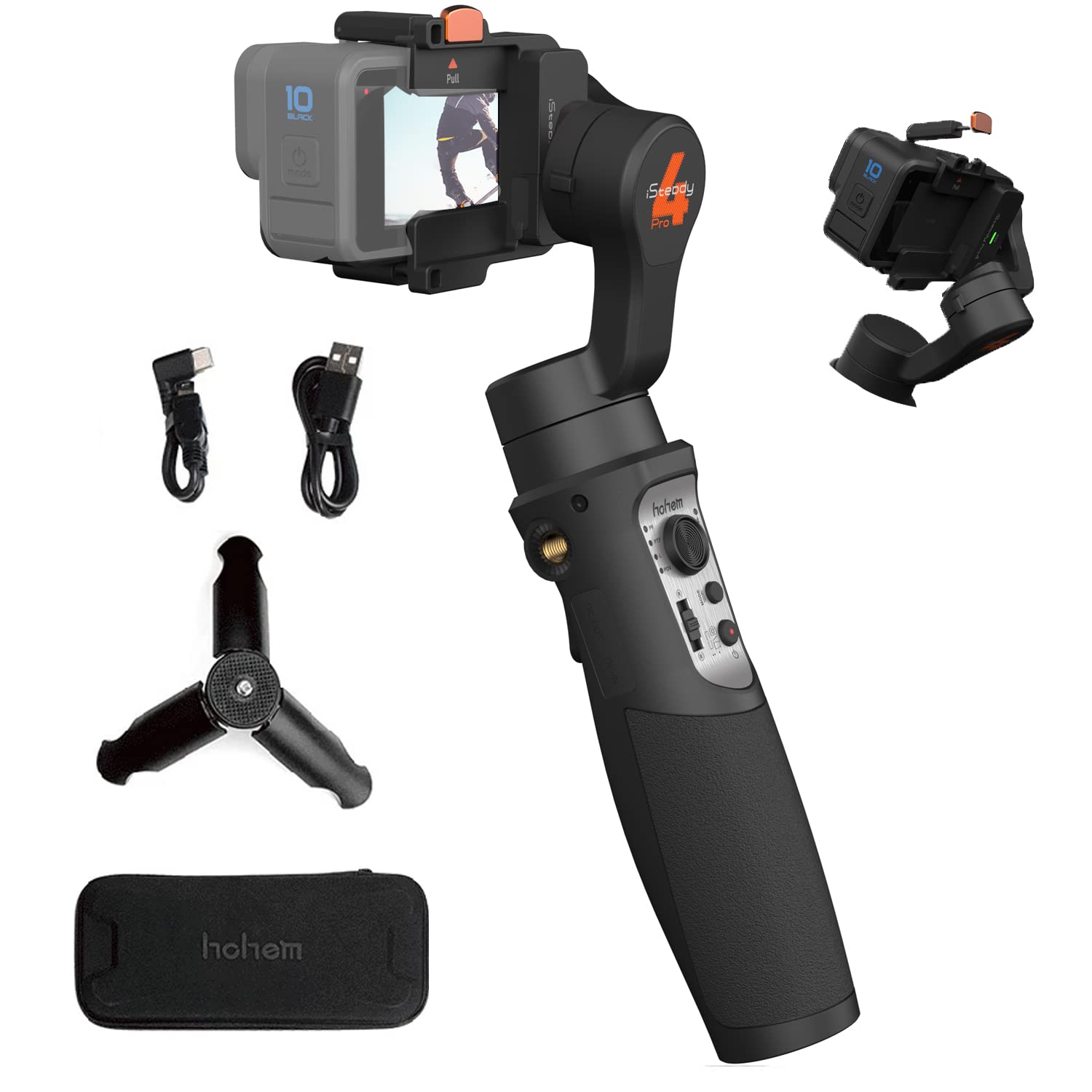 Hohem Isteady Pro 4 3-Axis Gimbal Stabilizer For Gopro 13/12/11/10/9 8/7/6/5, For Osmo Action And Other Action Cameras,Support Bluetooth & Cable Control, Ipx4 Splash Proof With Tripod