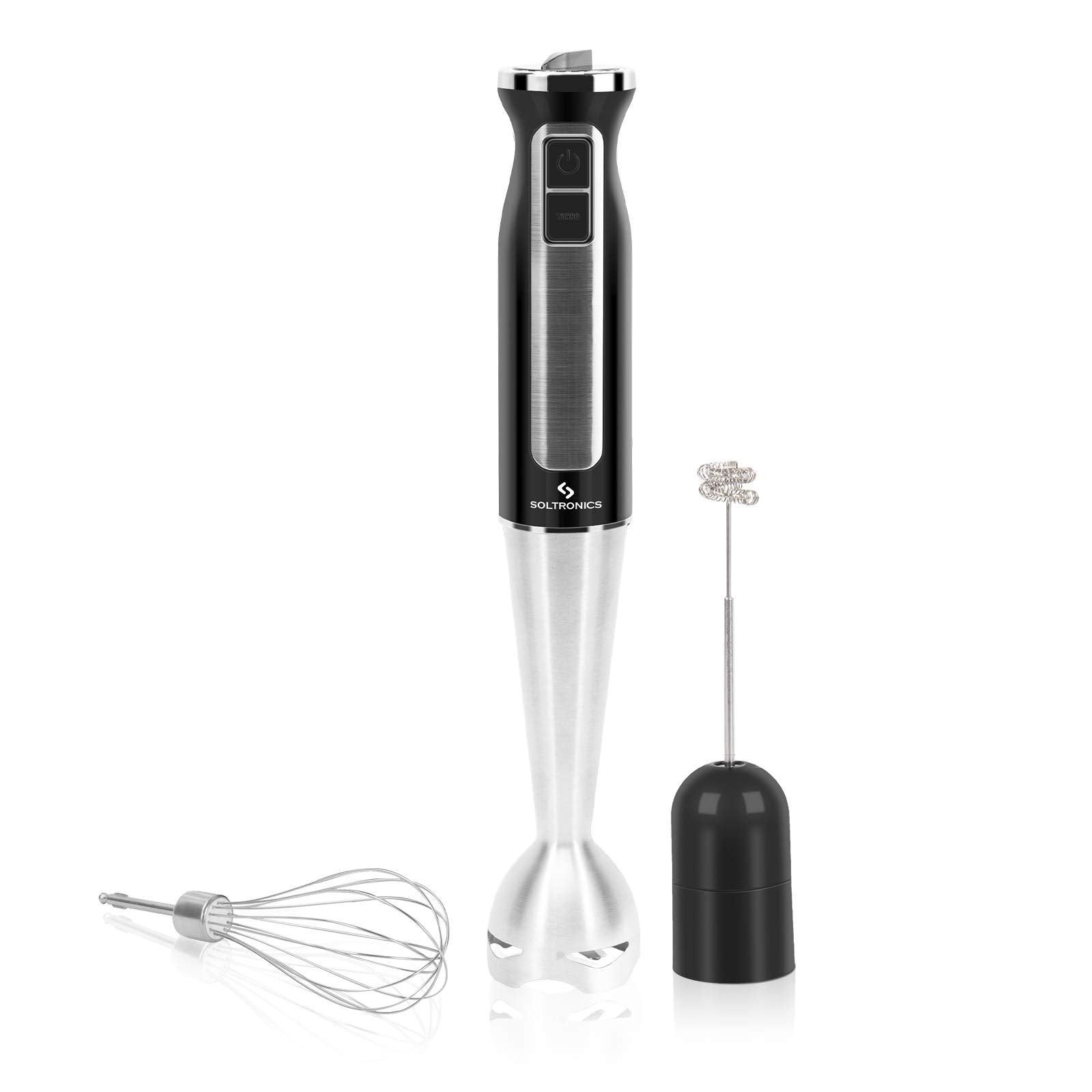 Soltronics 3-In-1 Hand Blender, 3-In-1, 8-Speed 500 Watts Stick Blender With Milk Frother, Egg Whisk For Smoothies, Coffee Milk Foam, Puree Baby Food, Sauces And Soups, Bpa-, Black