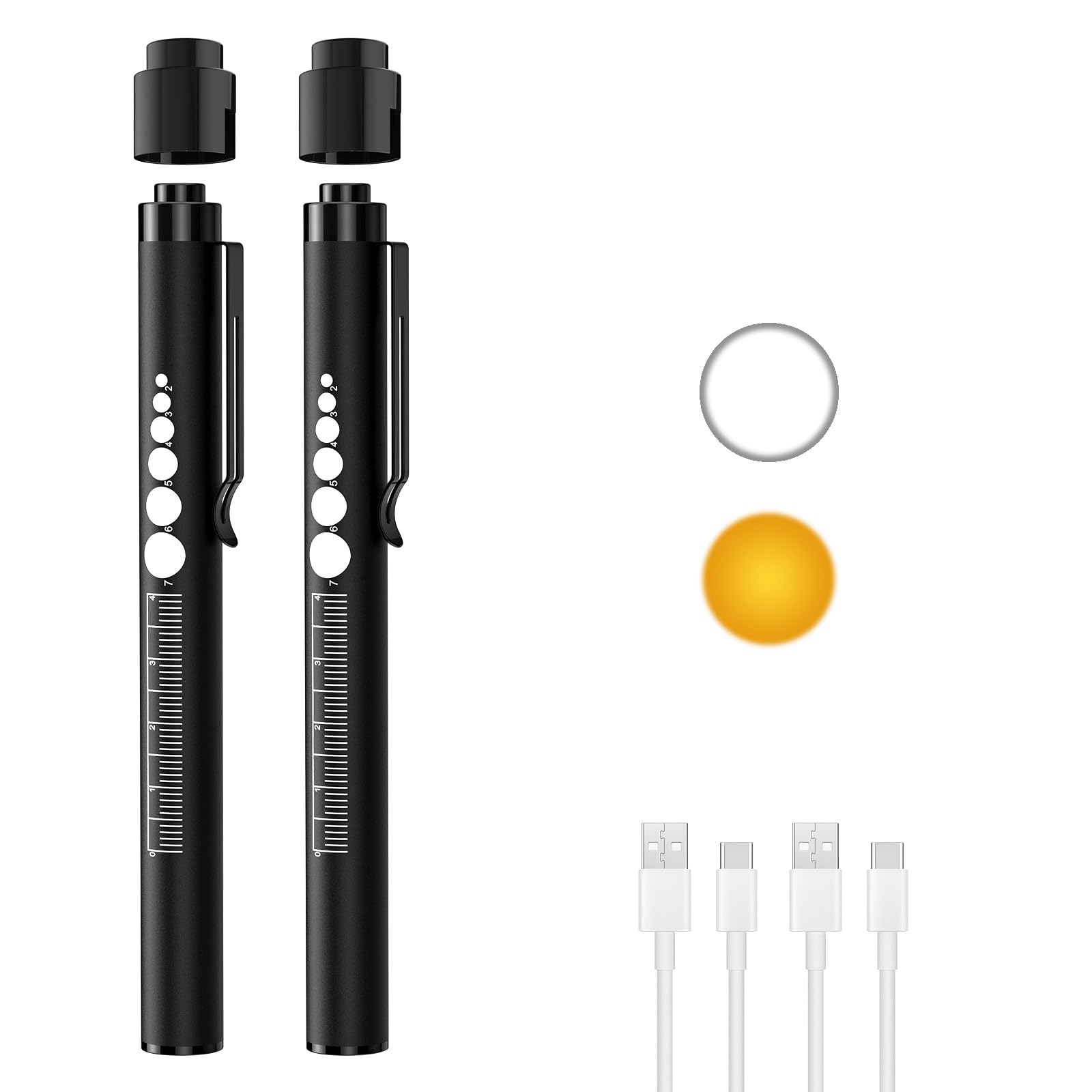 Sevenka 2 Rechargeable Pen Lights With Pupil Gauge & Ruler, Led Penlights For Nurses Doctors, Usb-C Rechargeable, Warm/White Light, Pocket Clip, Penlight Flashlights For Nursing Student