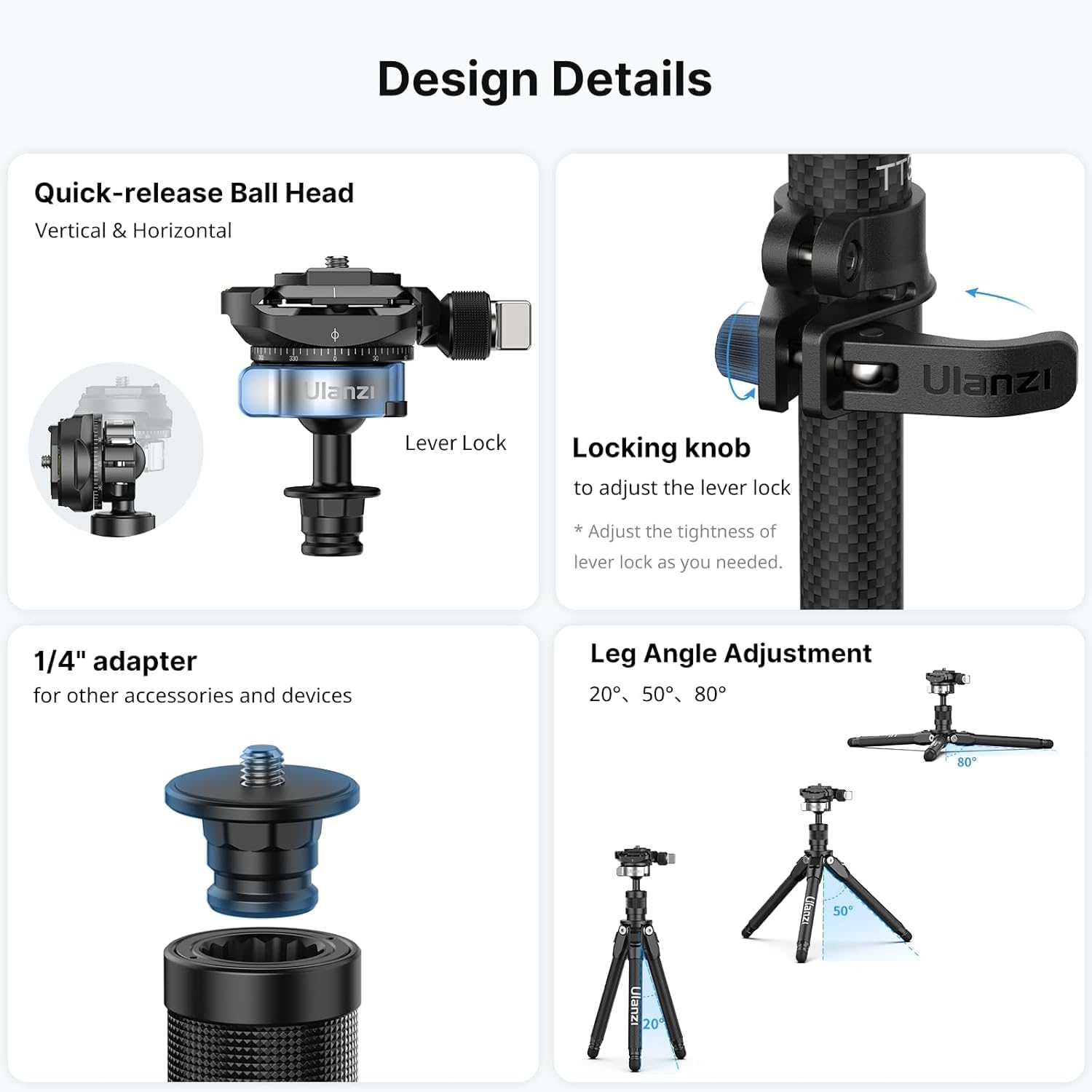 Ulanzi Tt35 57.48" Camera Monopod Tripod Carbon Fiber, 5 In 1 Multifunction Dslr Cam Travel Tripod Stand Lightweight Portable 360°Ball Head Detachable Trekking Poles