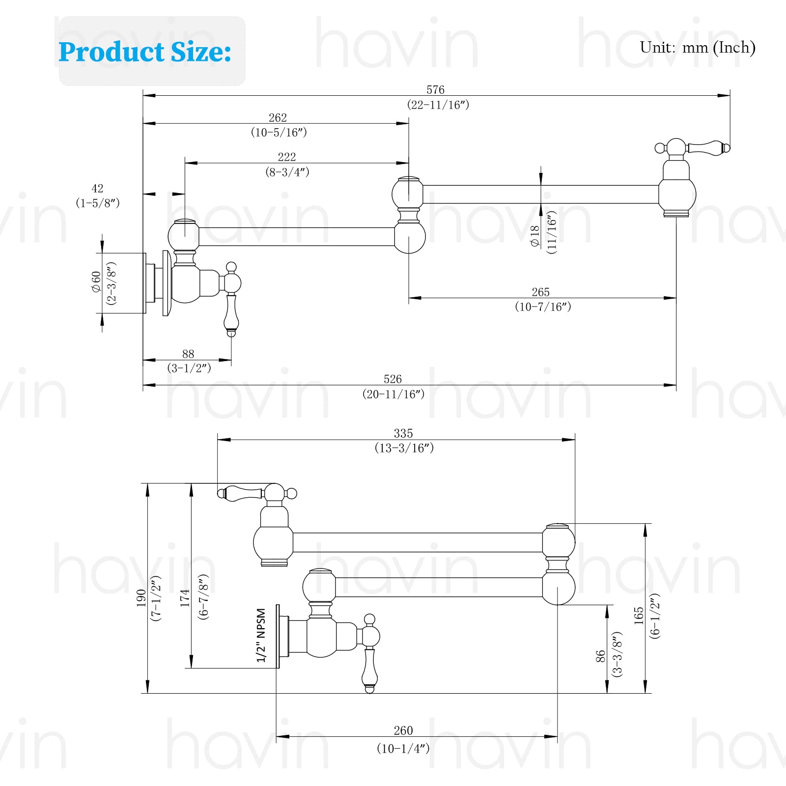 Havin Brass Pot Filler,Wall Mount Commercial,Copper Material Kitchen Folding Faucet,Coffee Machine Faucet With Stretchable Double Joint Swing Arms,Brushed Nickel