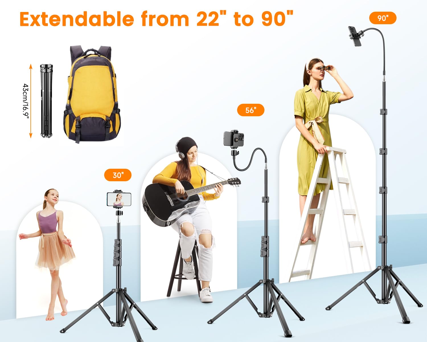 Victiv 90" Gooseneck Phone Tripod, Flexible Cellphone Tripod For Iphone With Remote Phone Holder, Camera Stand For Recording, Content Creator Essentials, Compatible With Iphone Android