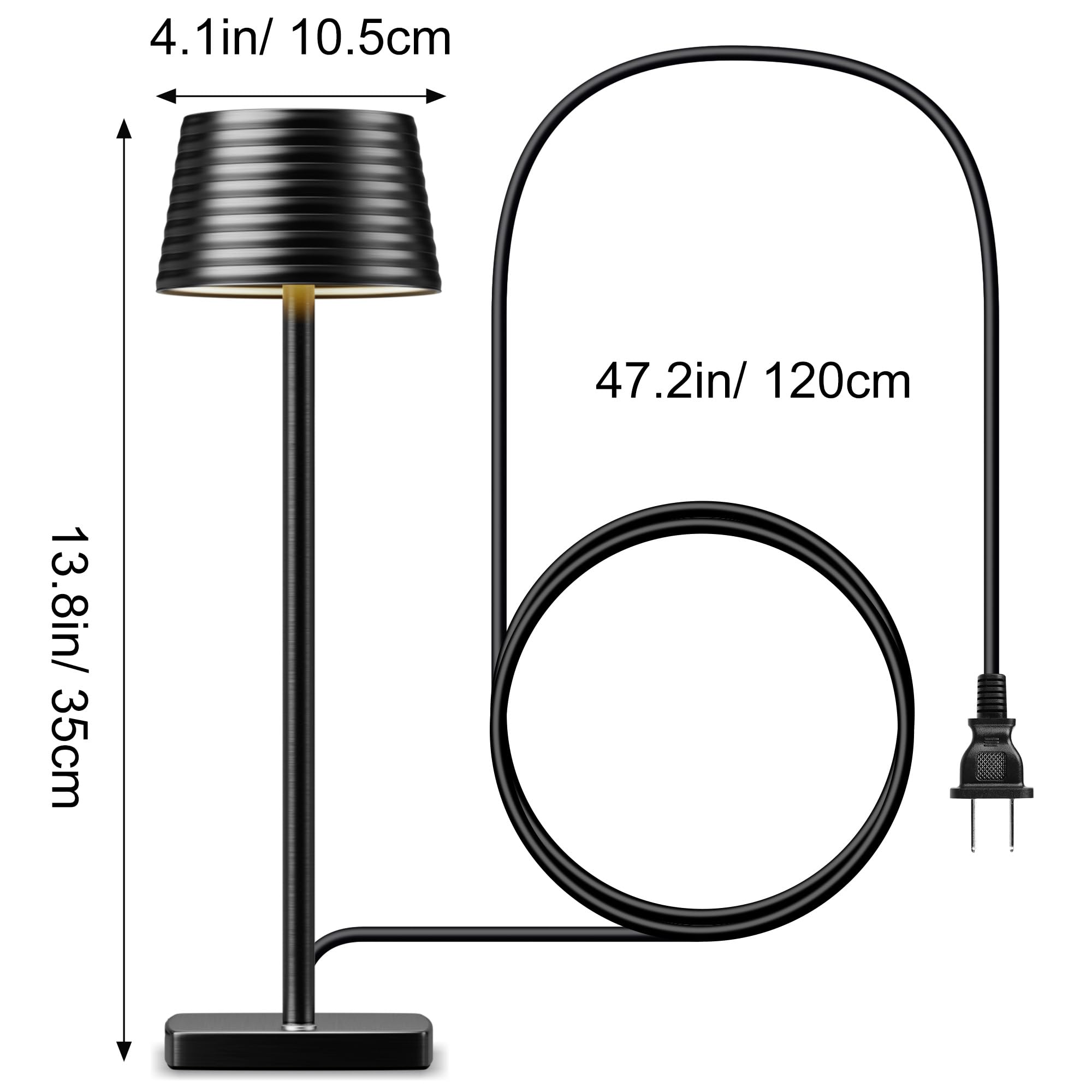 Yht Led Corded Table Lamp - Modern 2 Color Brightness Dimmable Plug In Desk Lamp Industrial Aluminum Nightstand Table Light For Reading/Living/Bedroom/Home/Office/Beside (Black, 2 P)