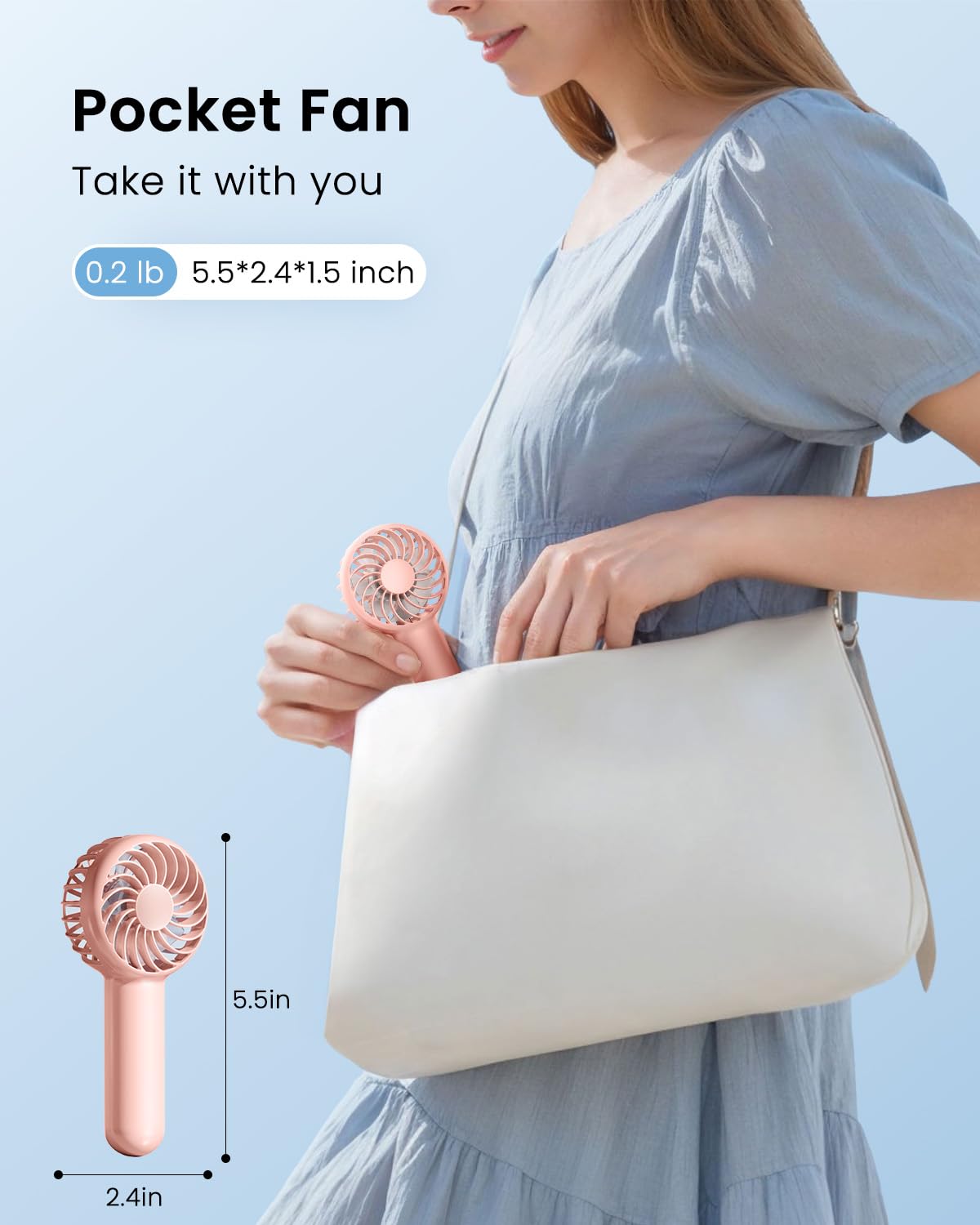 Gaiatop Mini Portable Fan, 3 Speed Powerful Handheld Fan, 2000Mah Battery Operated Cute Design