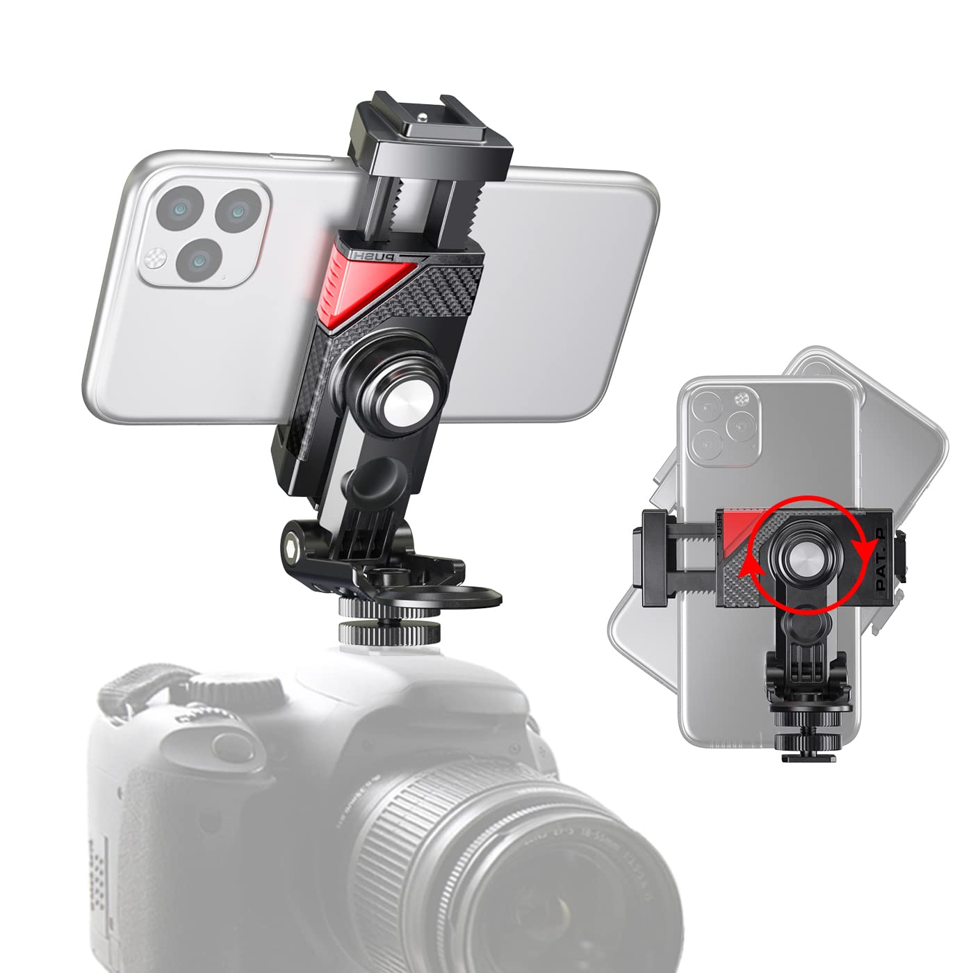 Zeetain Camera Hot Shoe Phone Holder, Phone Tripod Mount Adapter With Cold Shoe For Microphone Led Light Iphone Dslr Camera Photography Vlogging