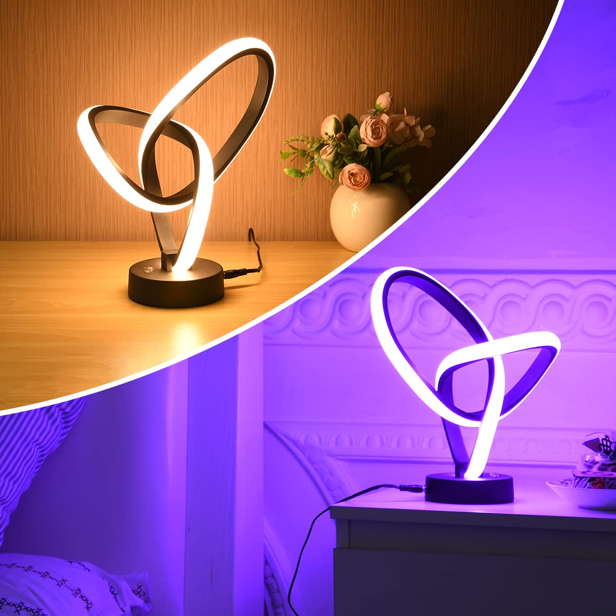 Vocevos Led Modern Table Lamps, Rgb Table Lamp With 7 Colors 10 Light Modes, 3-Way Dimmable Bedside Touch Spiral Cool Desk Lamps For Nightstand