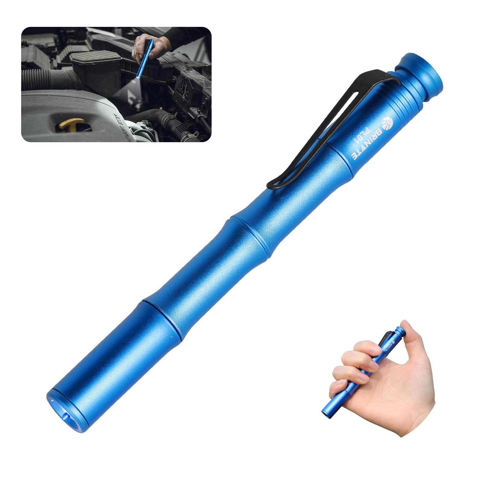 Brinyte Pl01 165 Lumen Pen Light Flashlight Dual Mode High Low Ultra Thin Aaa Battery Powered Inspection Light For Automotive Repair Mechanics Electricians With Pocket Clip (Blue)