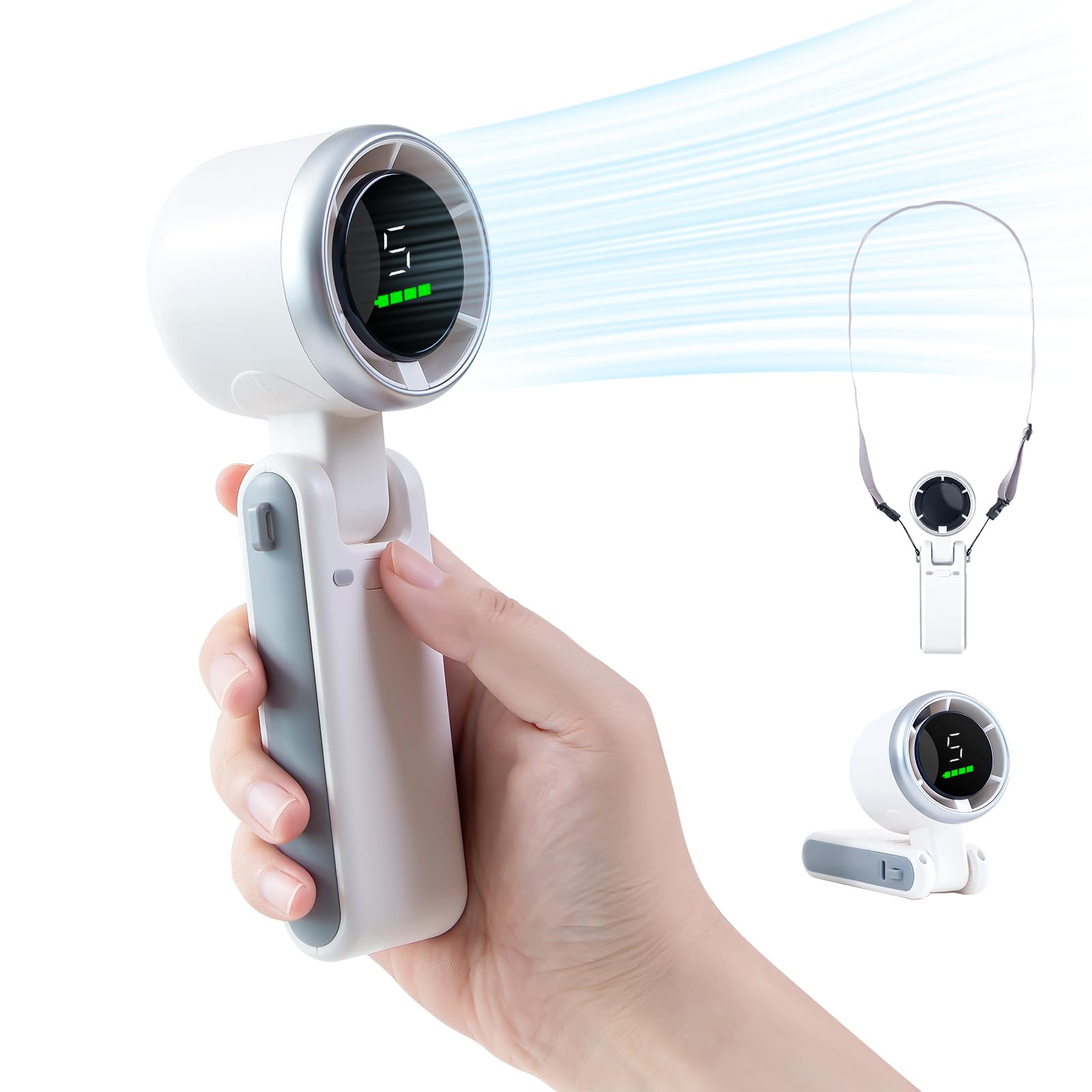 Portable Handheld Turbo Fan, 3600Mah Battery Operated Fan With Led Display, Mini Portable Fans, 180° - Koospark