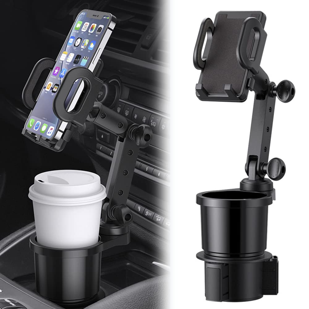 Reswish Car Cup Holder Phone Mount, Universal Auto Cell Phone Stand With Drink Expand Cup Holder,2 In 1 Multifunctional Car Cup Holder Expander With 360° Rotation Phone Mount