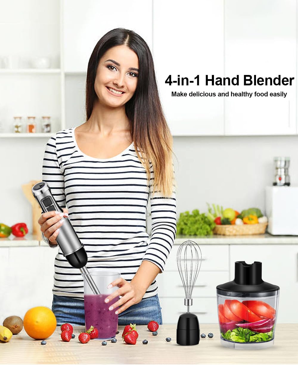 Jzlhysndyl Immersion Hand Blender Multi-Purpose 220V 4 In 1 Blender Heavy Duty Copper Motor Stainless Steel Finish Includes Whisk Attachment, Chopper And Smoothies Cup (Hb3302 Eu Plug)