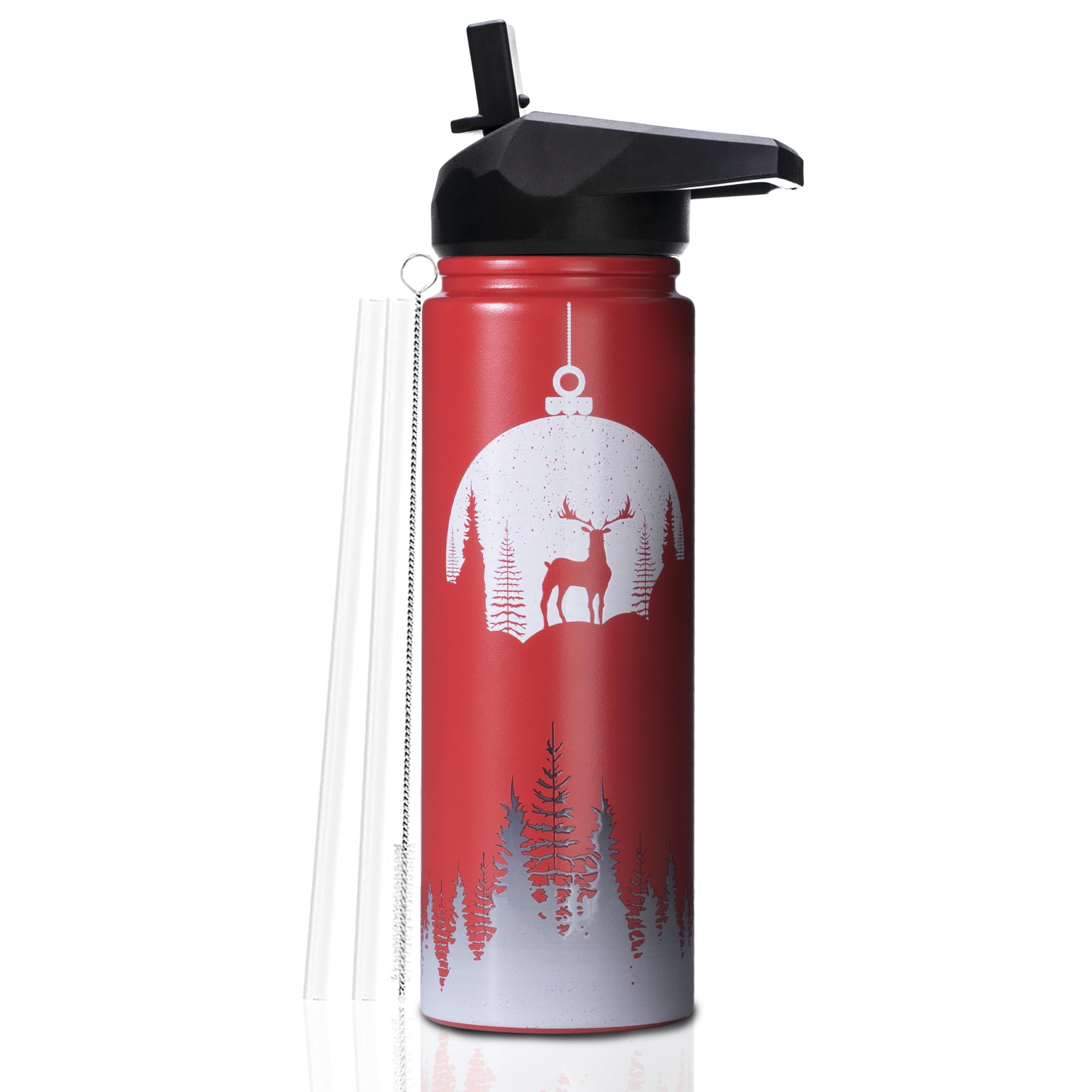 24 Oz Christmas Water Bottle With Straw - Insulated Stainless Steel Reindeer Tumbler For Running